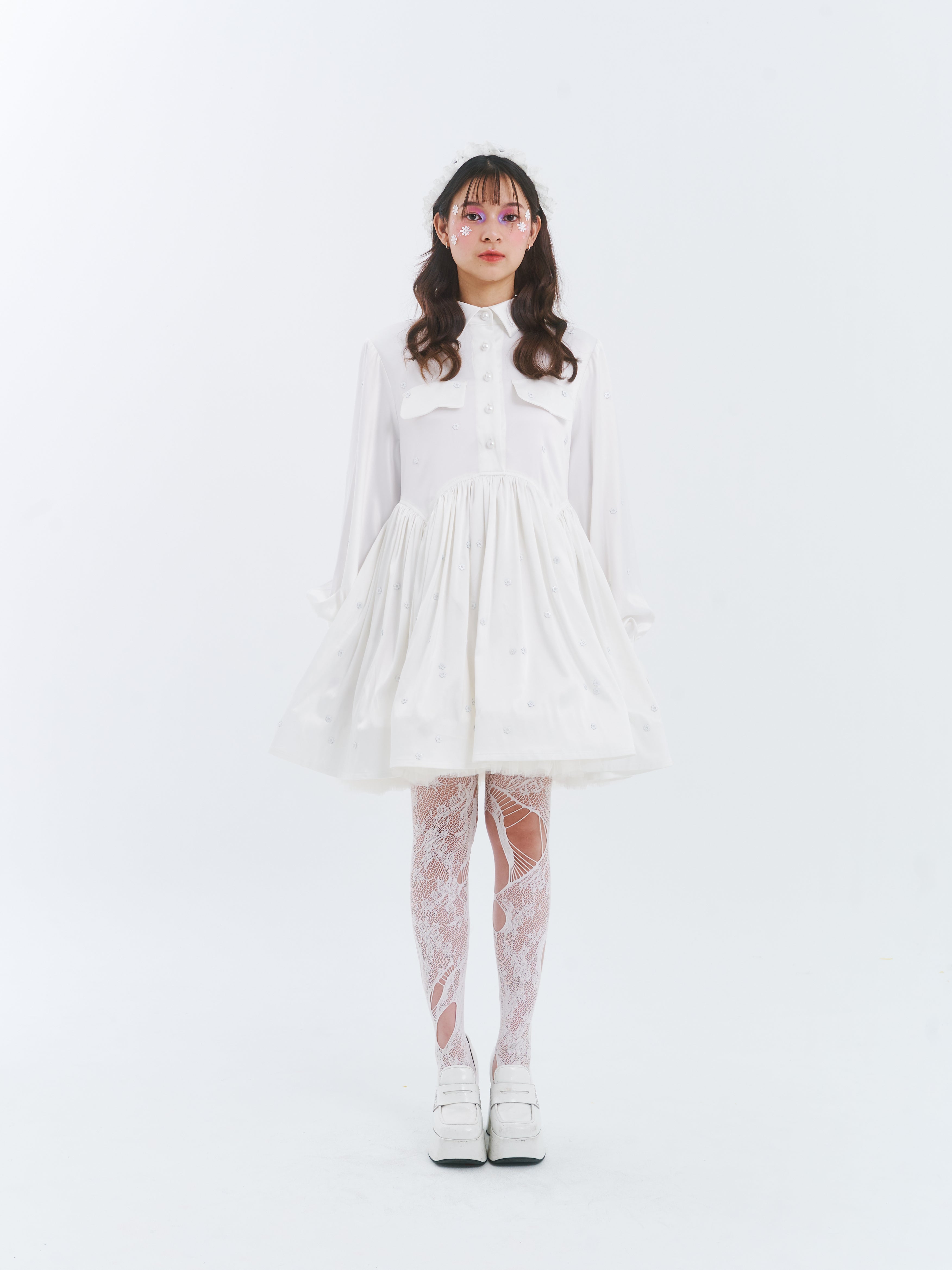 White Beaded Babydoll Dress