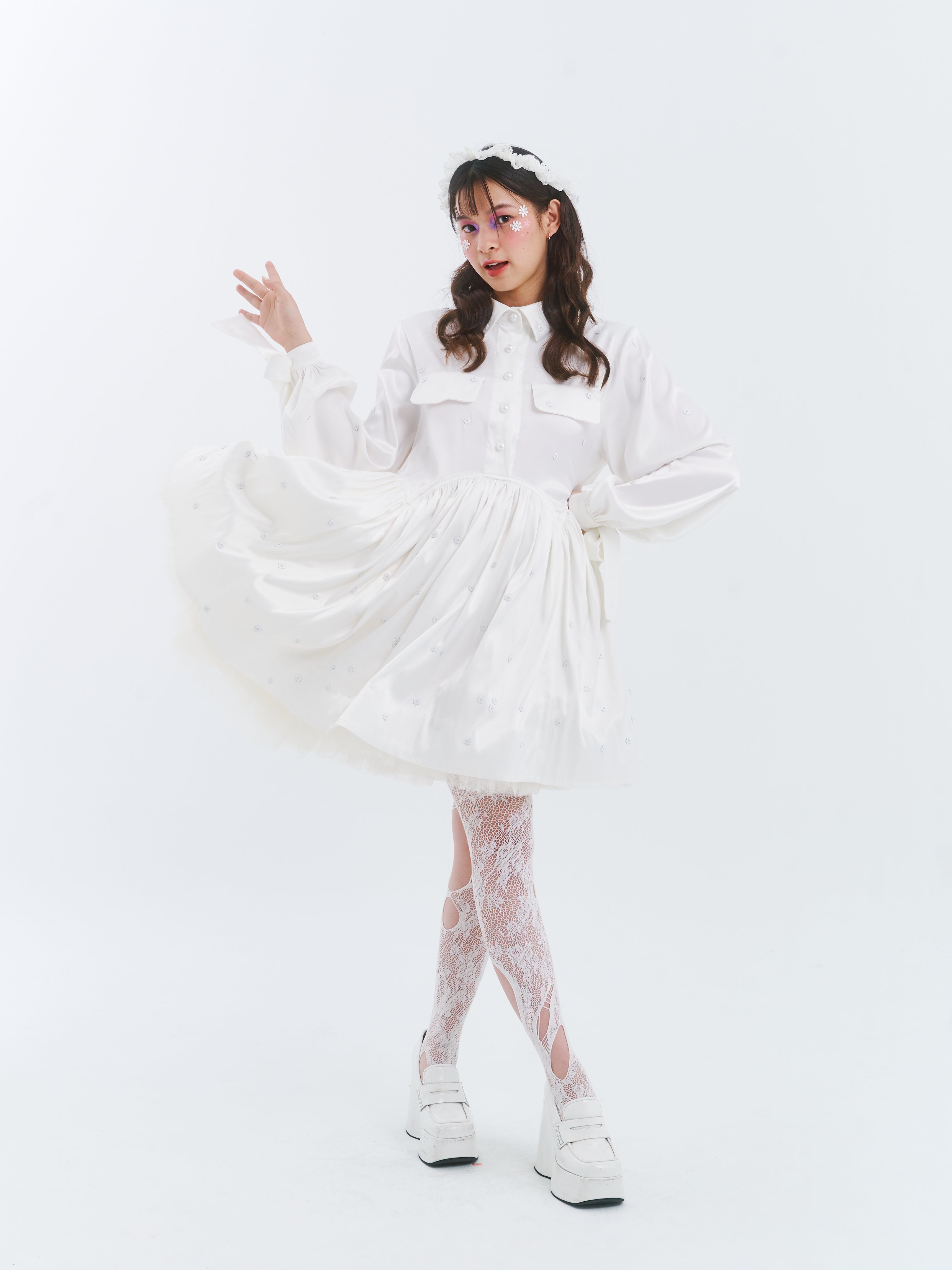 White Beaded Babydoll Dress