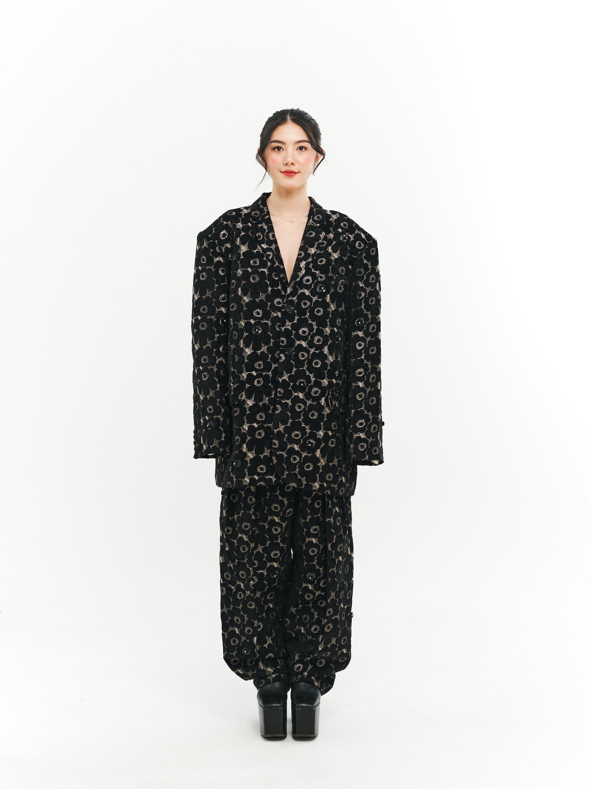 Black and Gold Flower Suit Set
