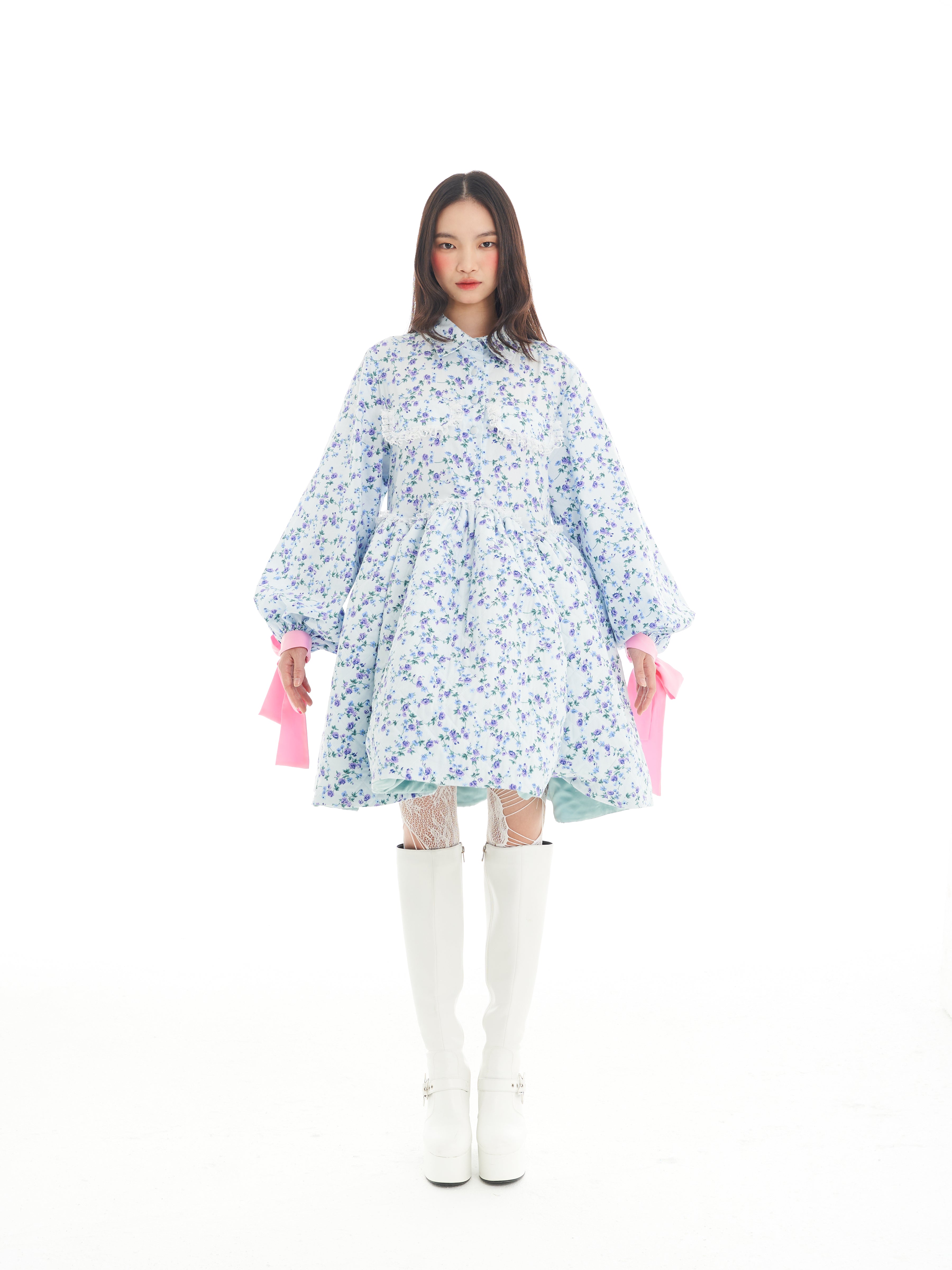 Blue Floral Babydoll Dress