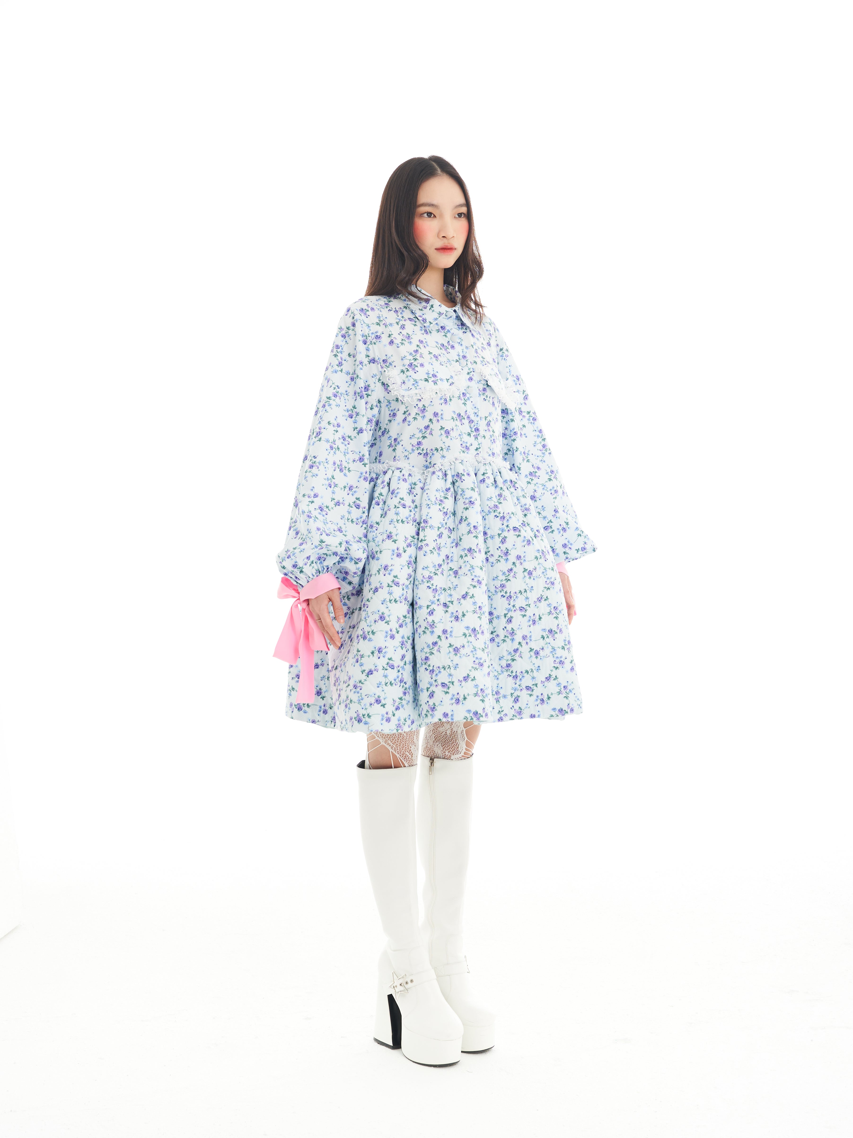 Blue Floral Babydoll Dress