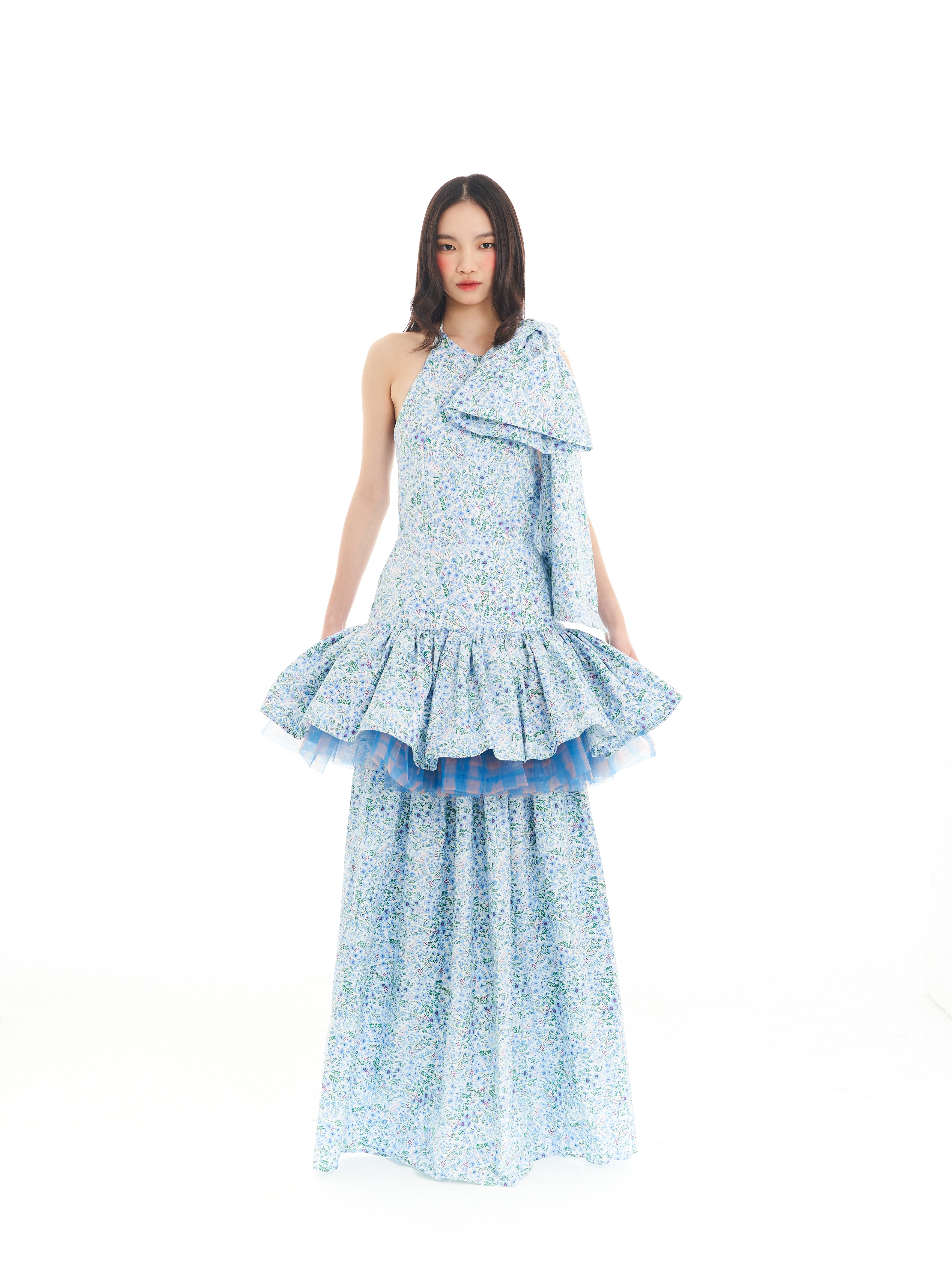 Blue Stacked Ribbon Maxi Dress