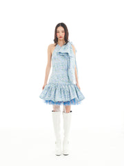 Blue Stacked Ribbon Mini Dress