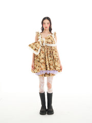 Brown Bow Floral Mini Dress