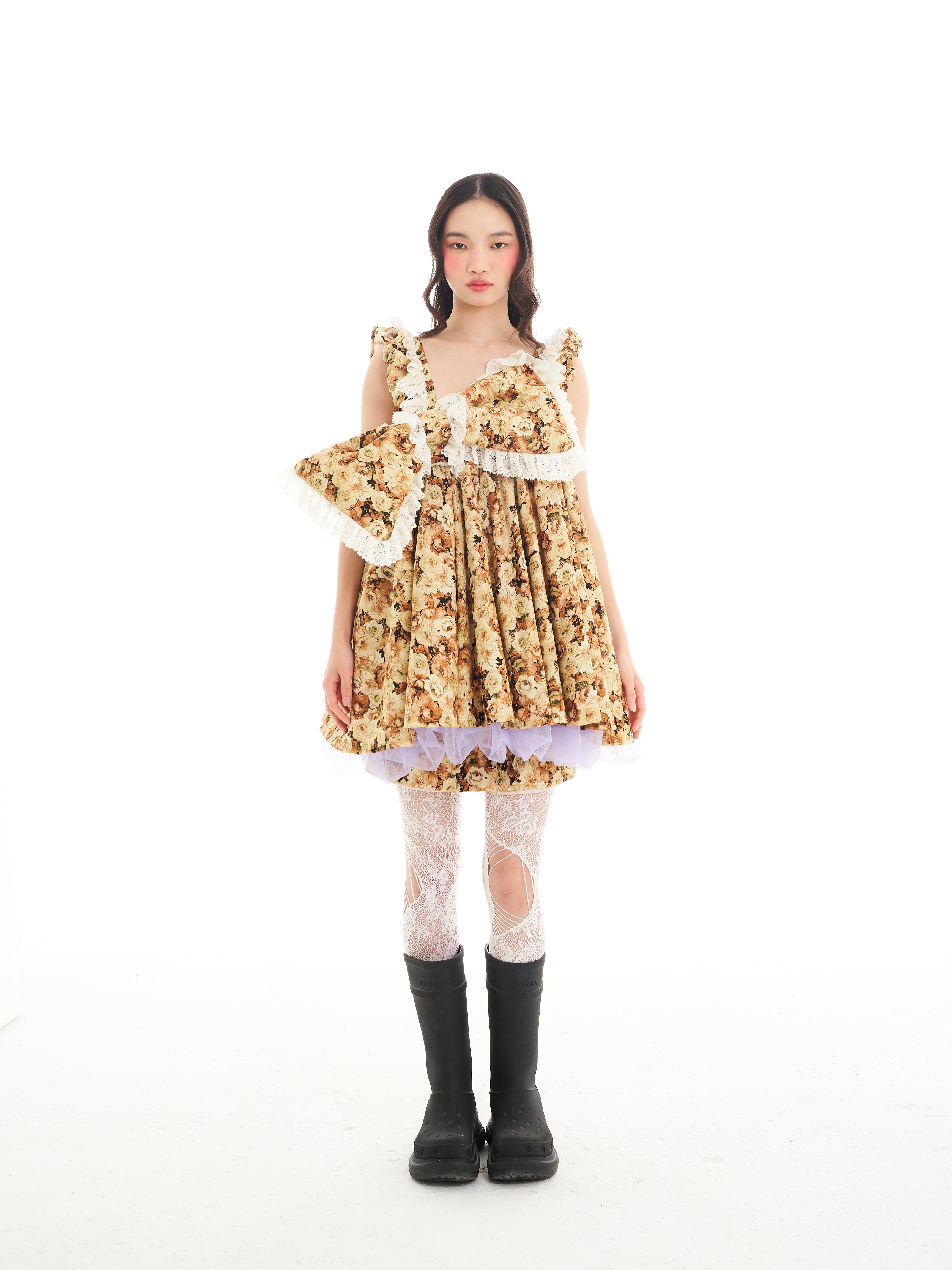 Brown Bow Floral Mini Dress
