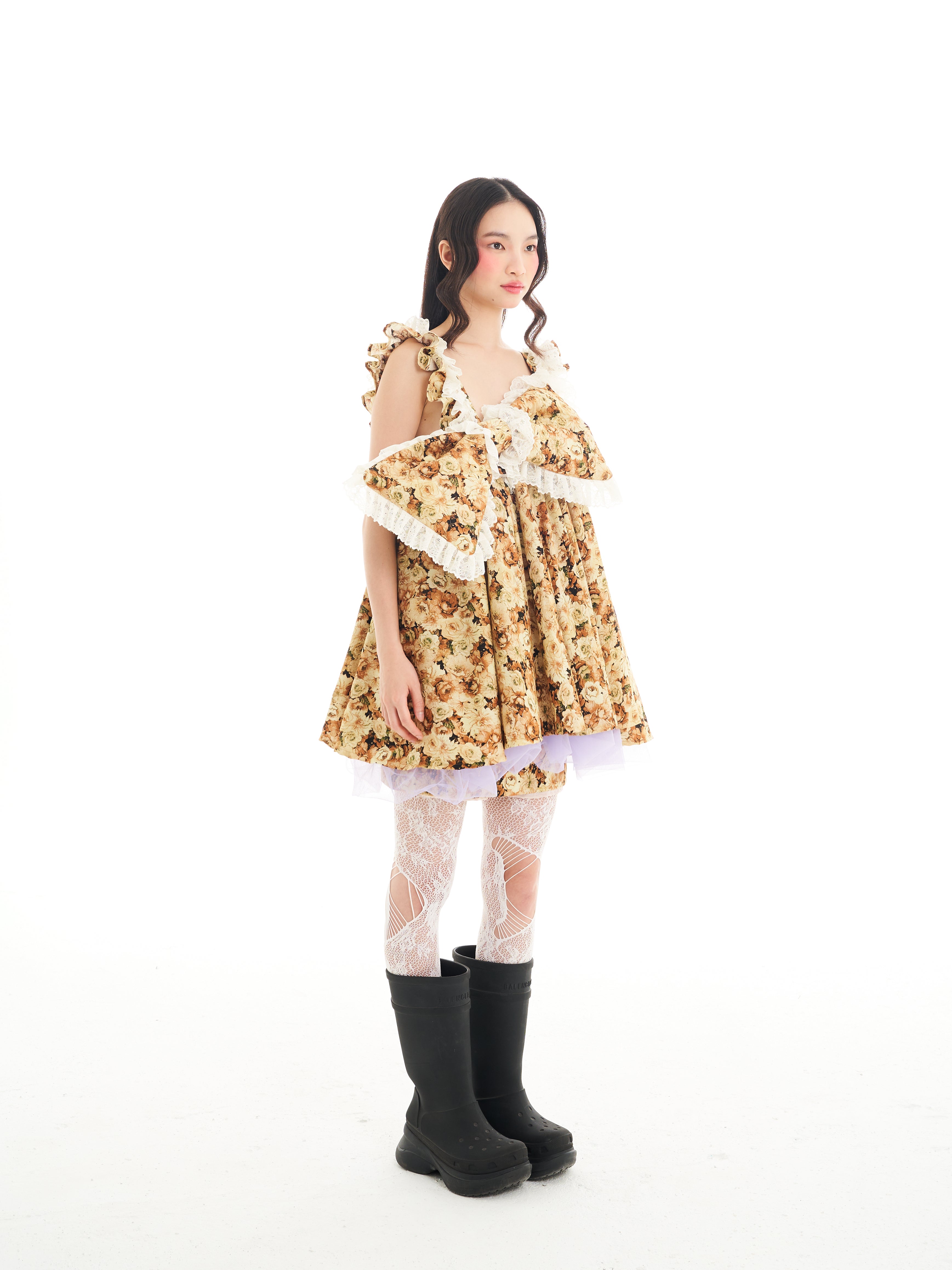 Brown Bow Floral Mini Dress