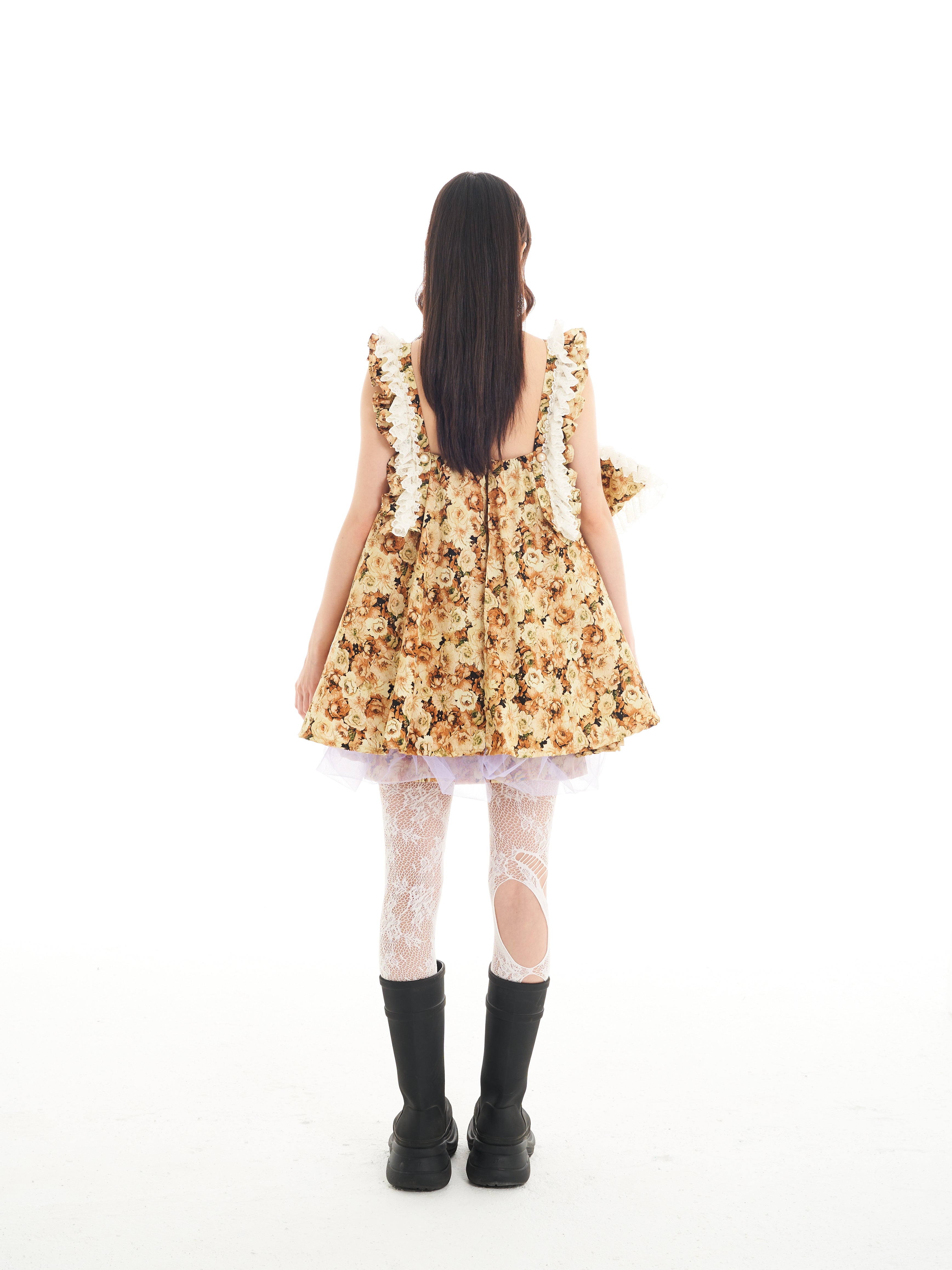 Brown Bow Floral Mini Dress