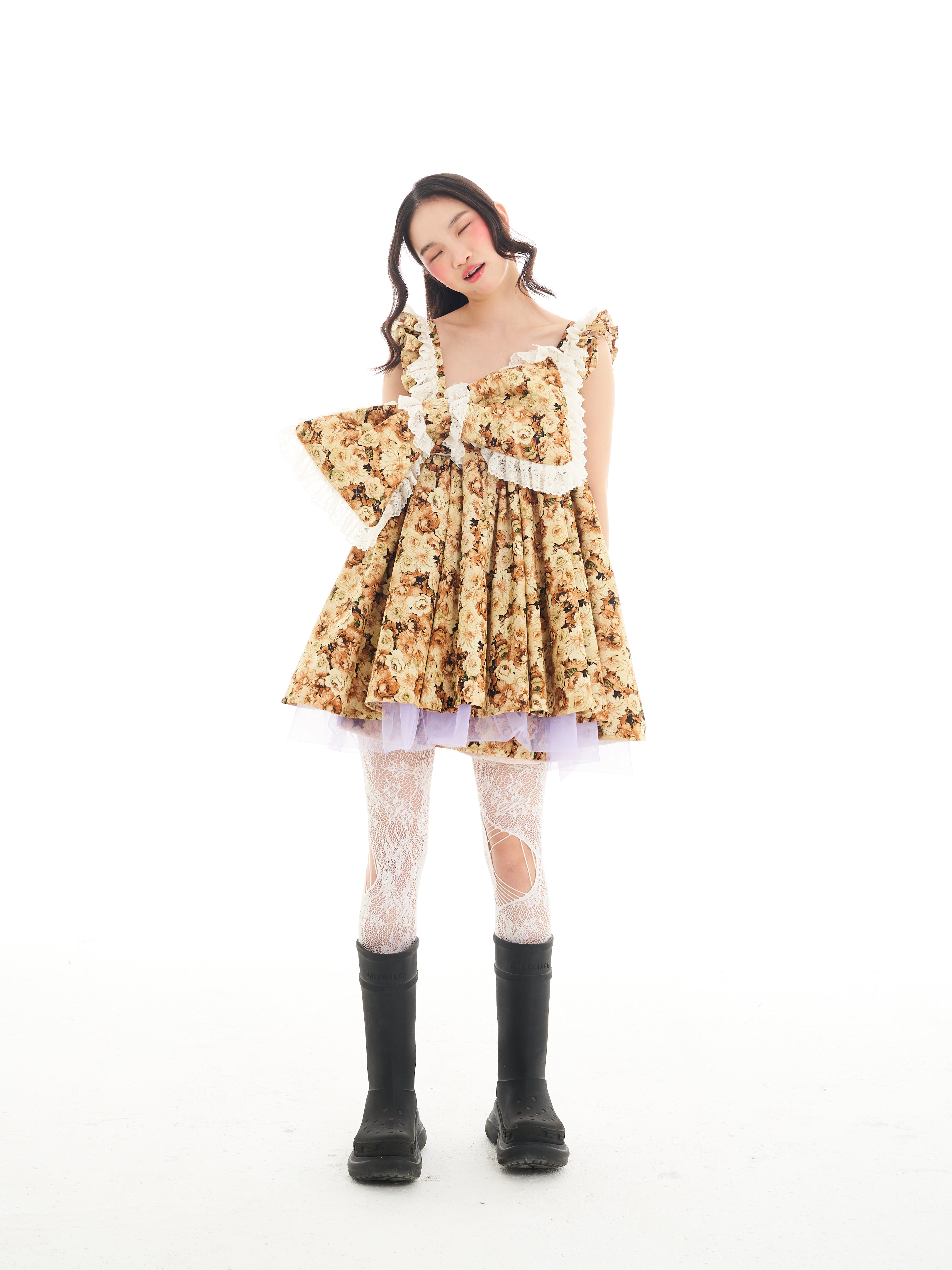 Brown Bow Floral Mini Dress