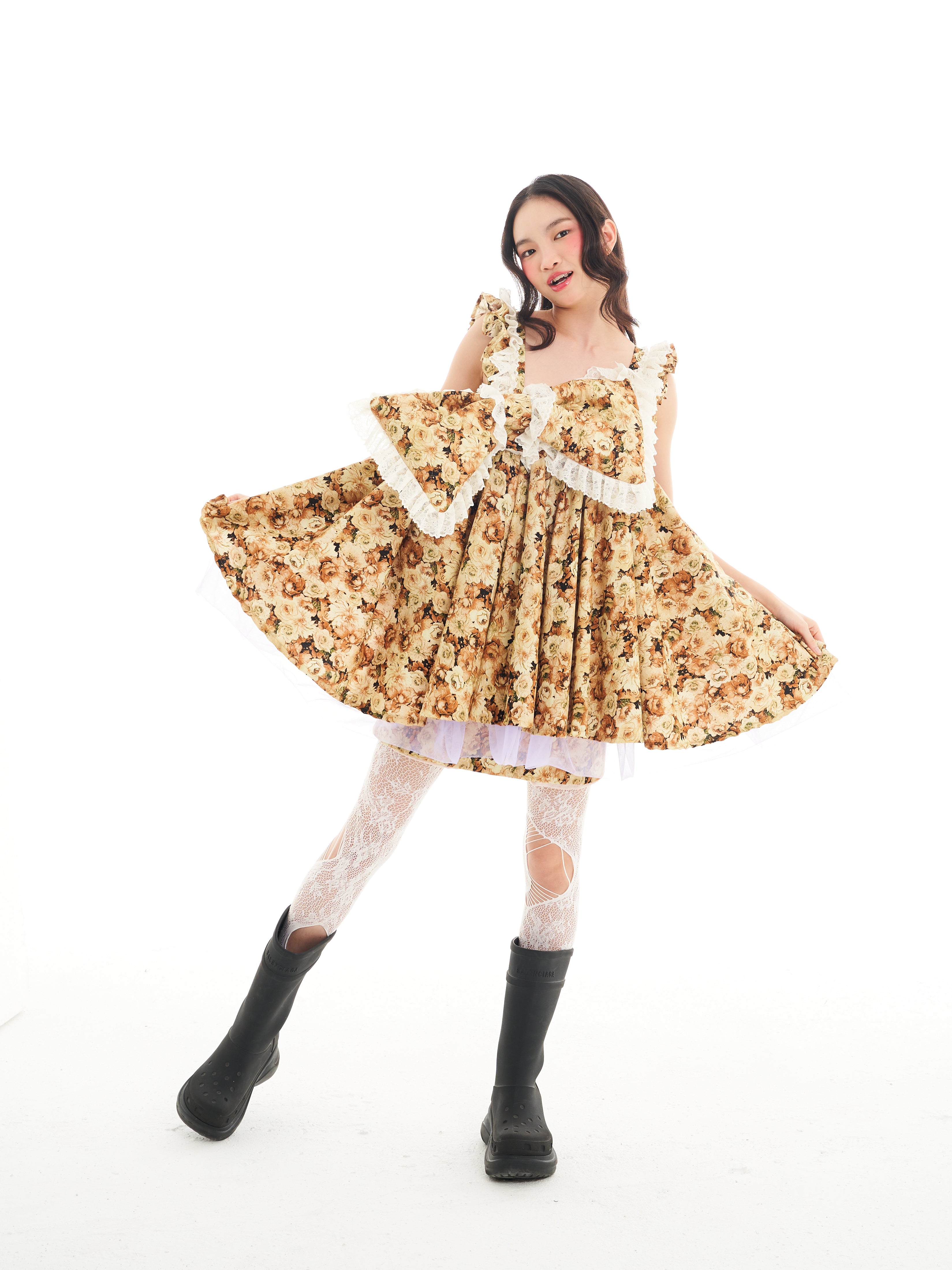 Brown Bow Floral Mini Dress