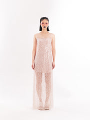 Beige Beaded Maxi Dress