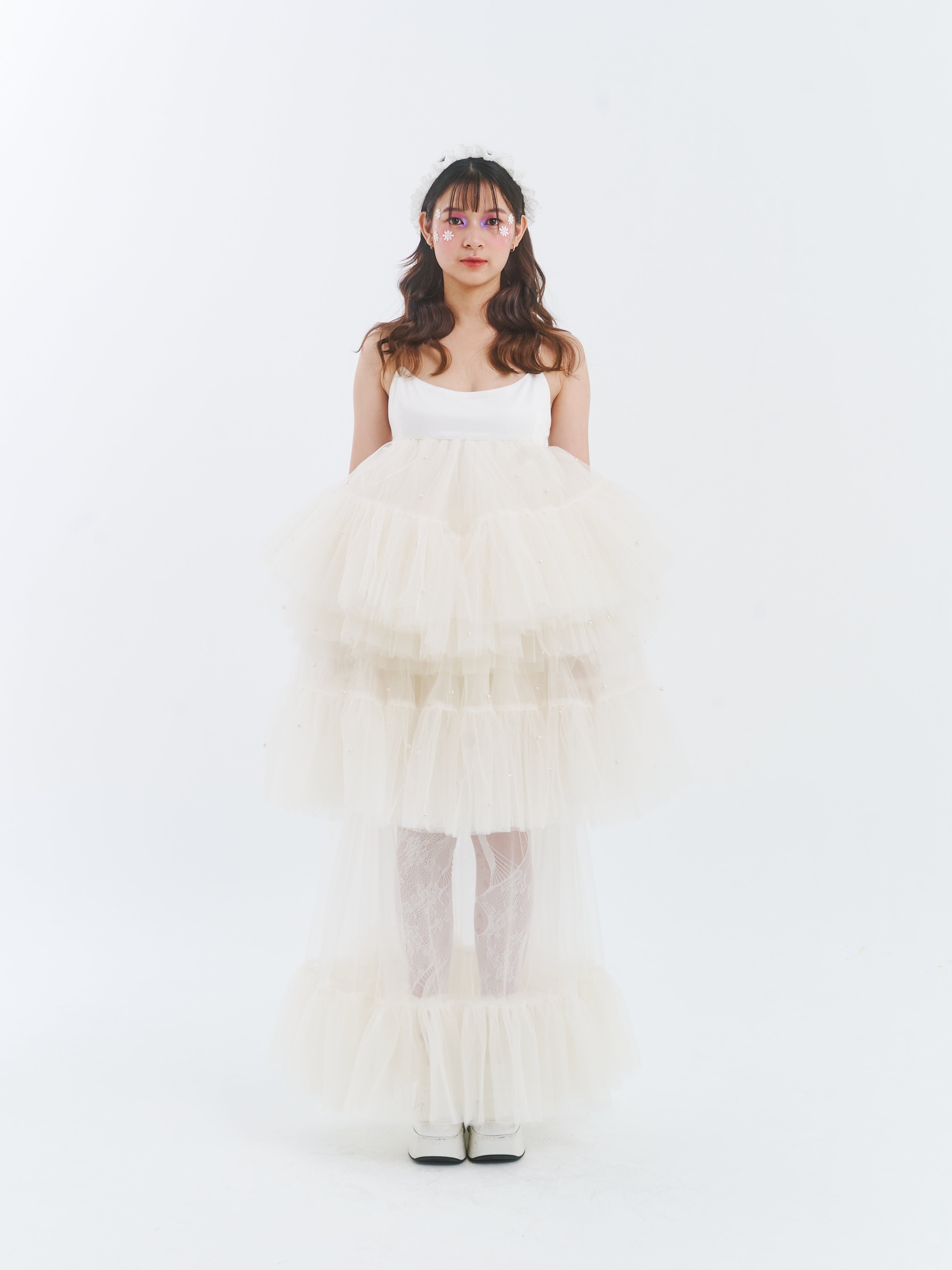 White Cake Dress with Maxi Skirt Set