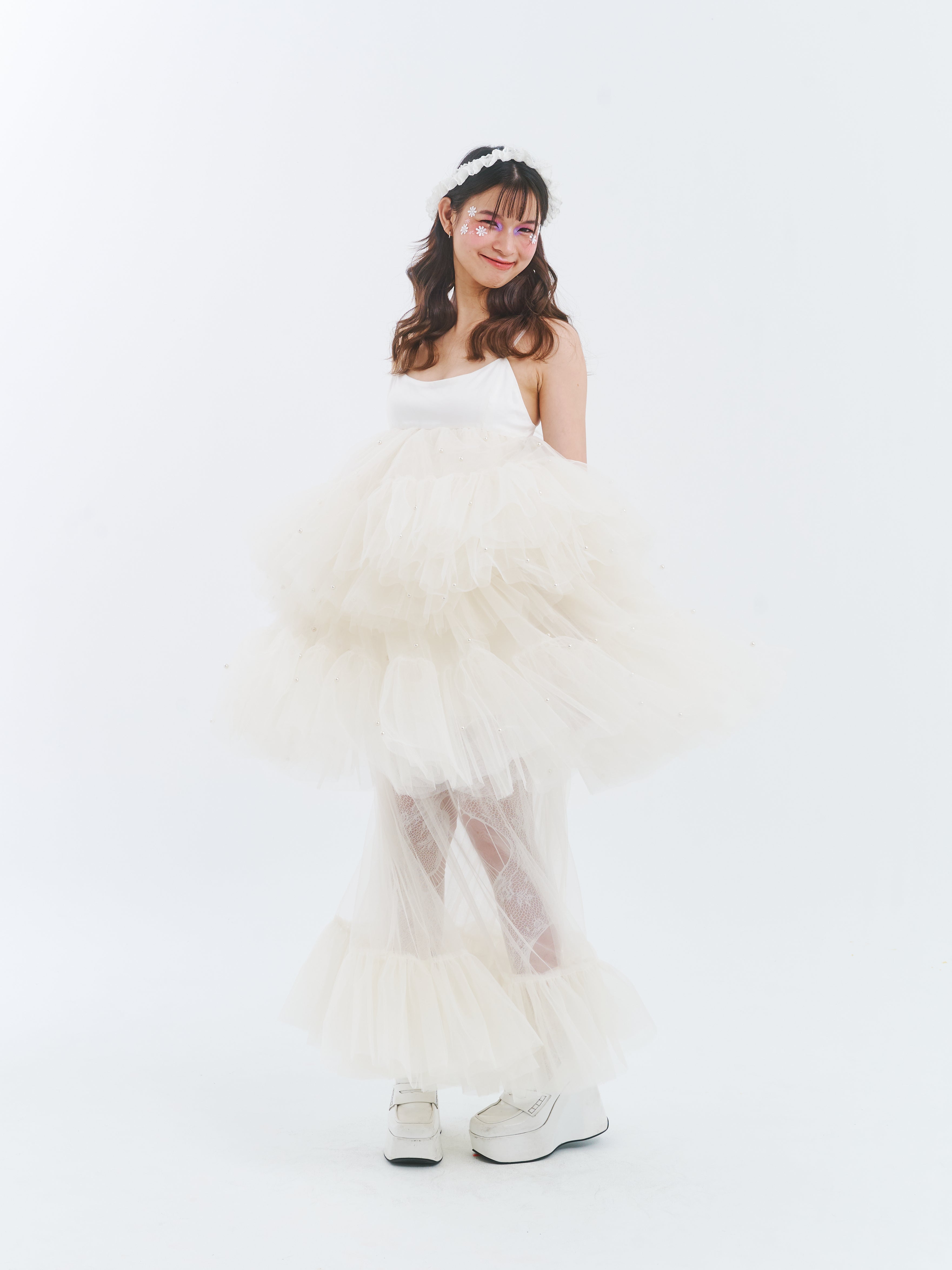 White Cake Dress with Maxi Skirt Set