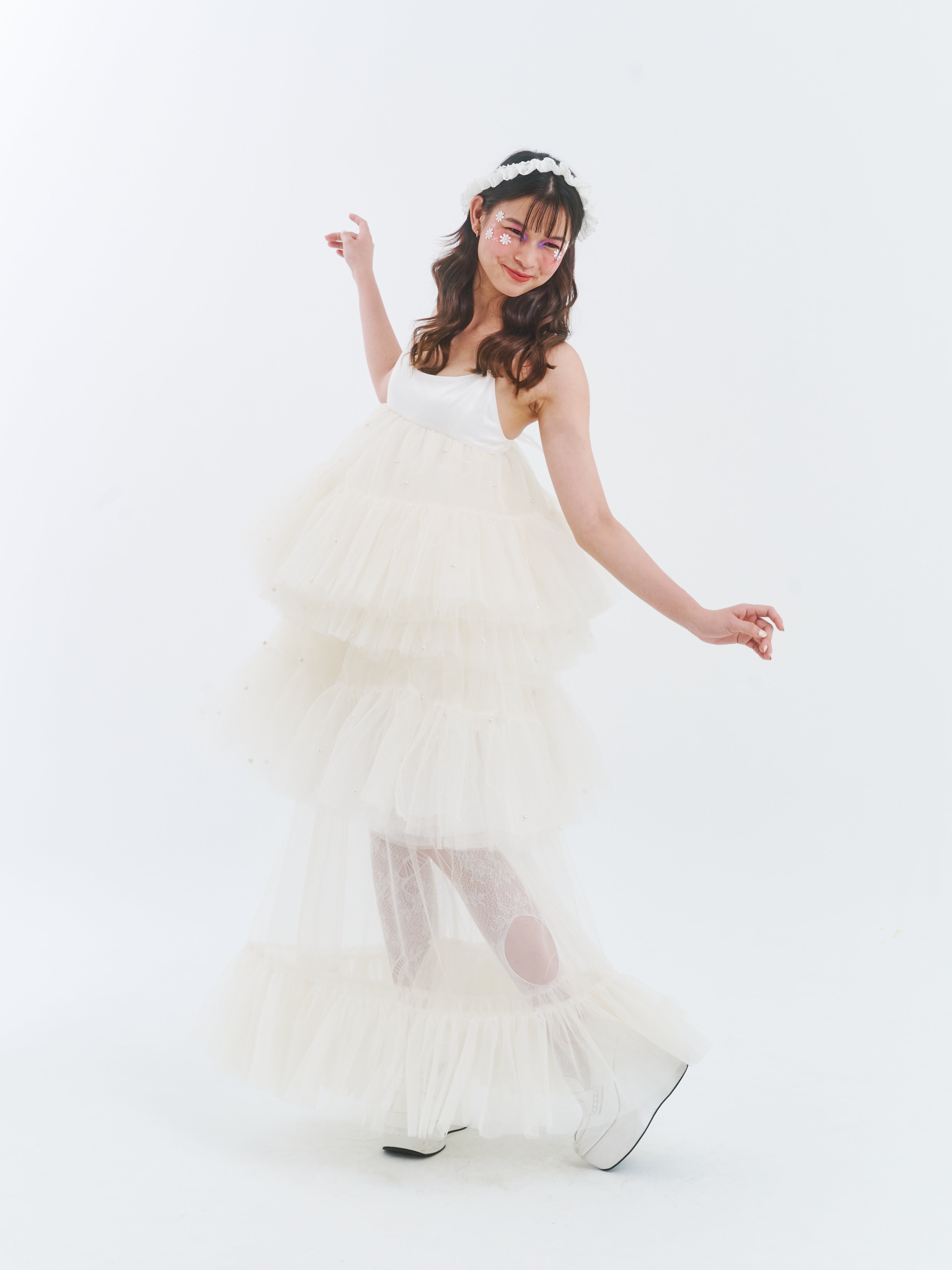White Cake Dress with Maxi Skirt Set