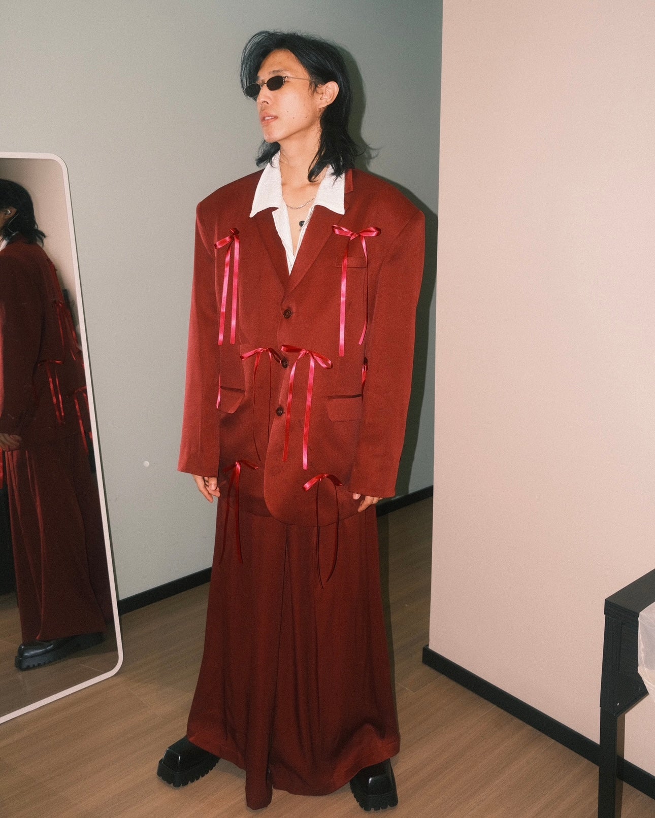 Maroon Ribbon Suit Set