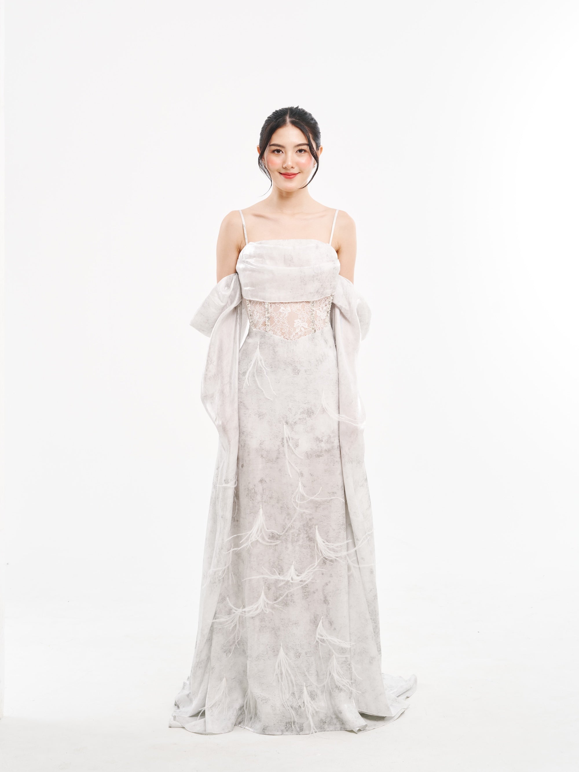 Grey Corset Feather Dress