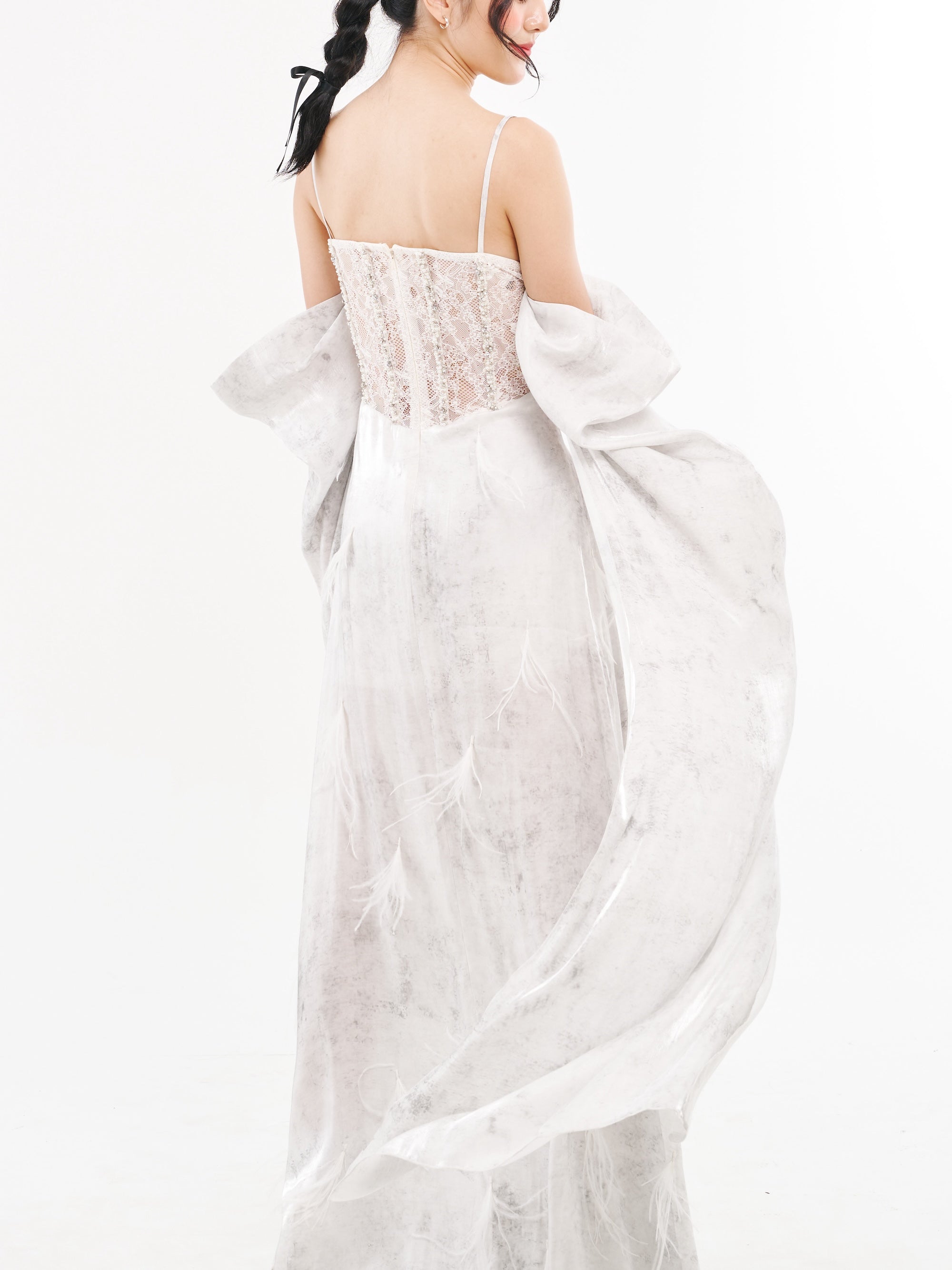 Grey Corset Feather Dress