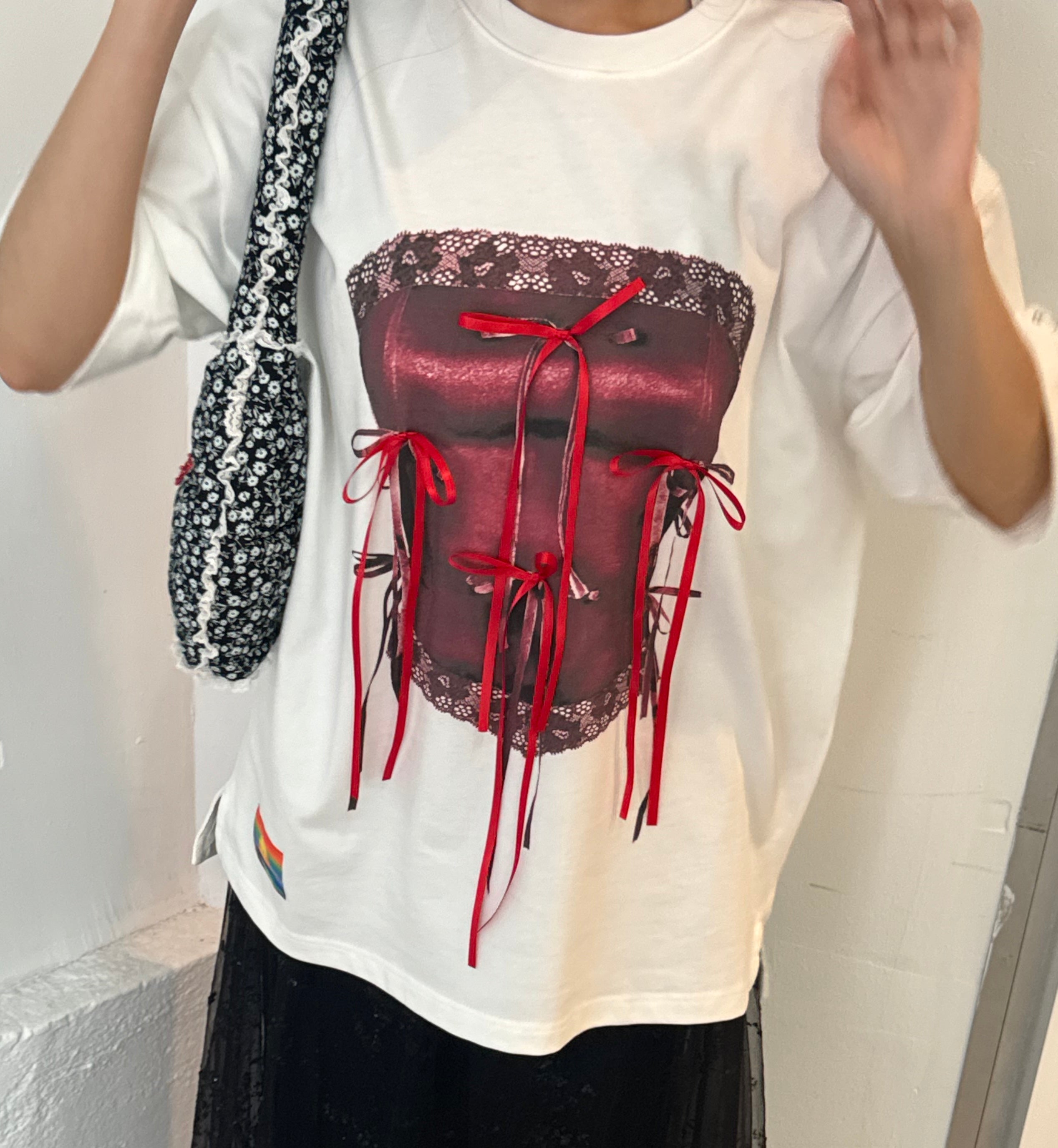 Red Corset Ribbon Tee