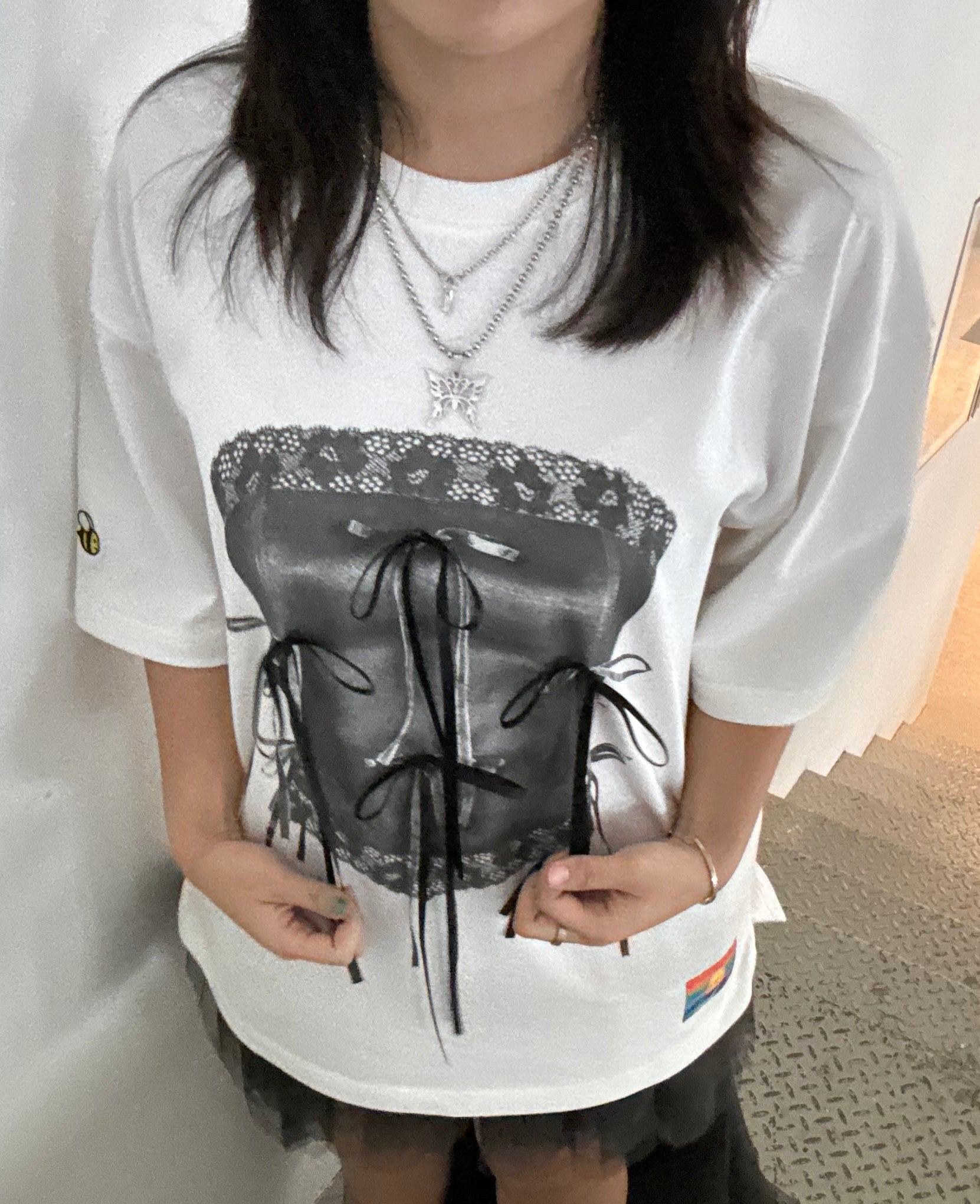 Black Corset Ribbon Tee
