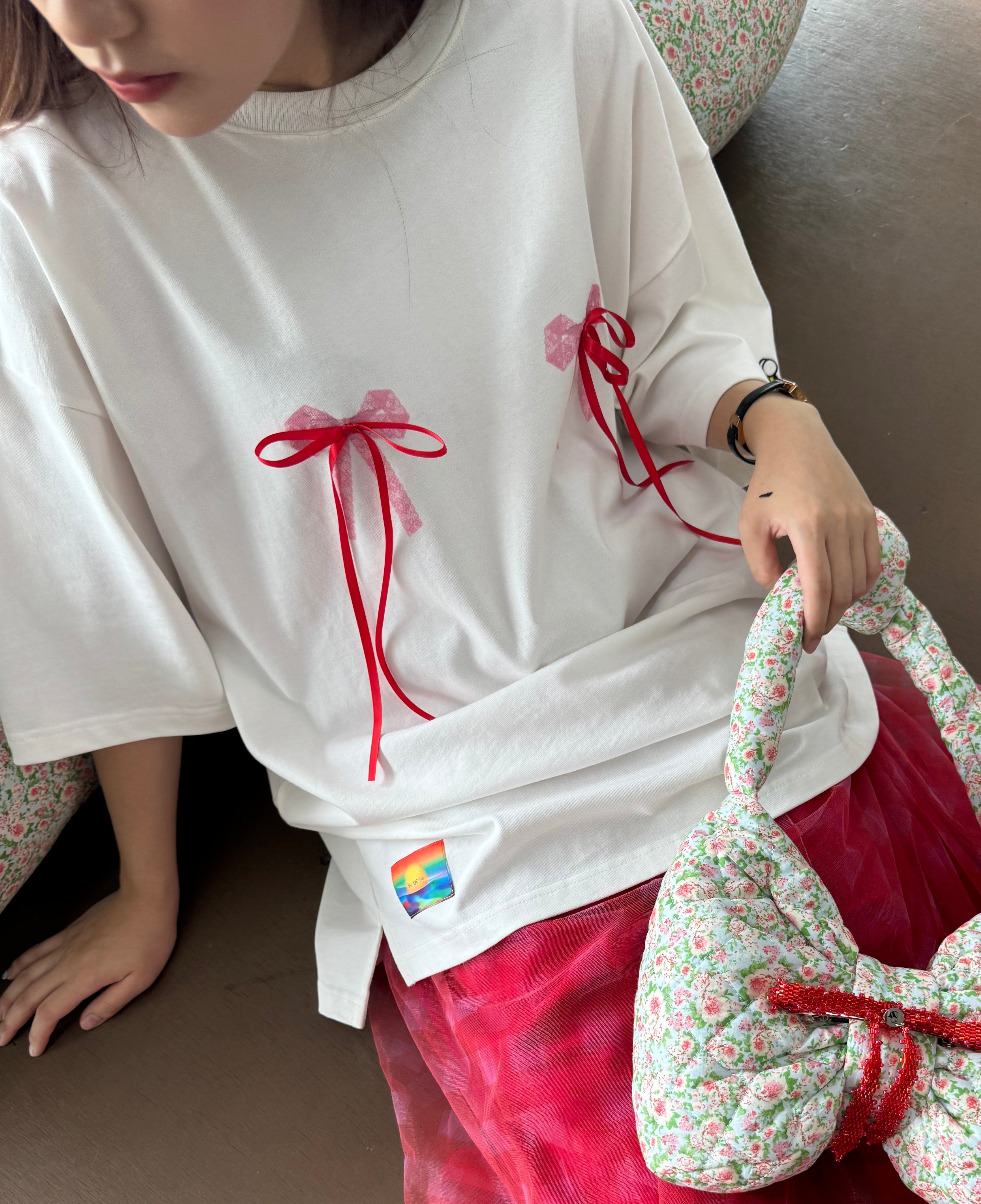 Red Ribbon Chest Tee