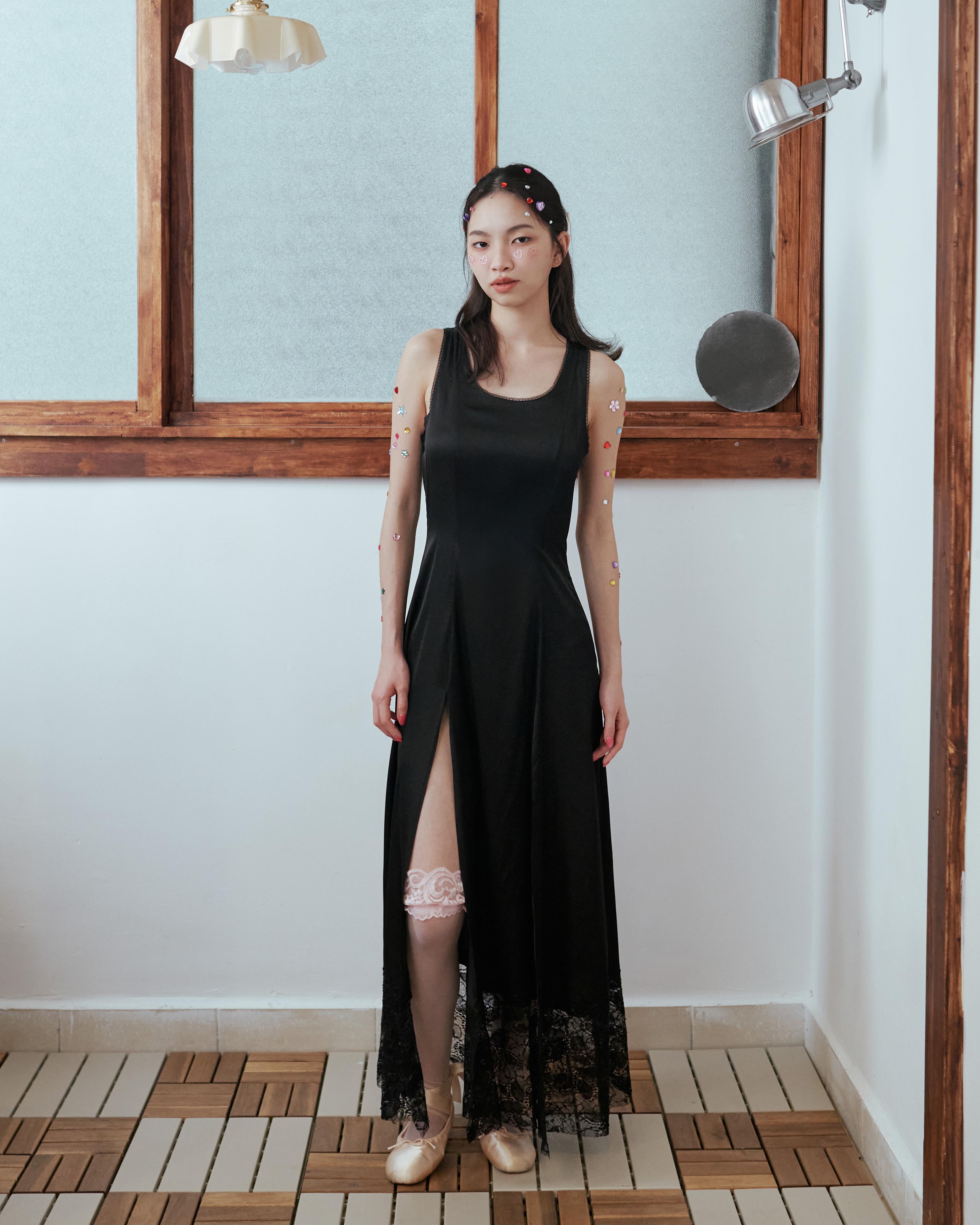 Black Starry Chill Double Slit Dress