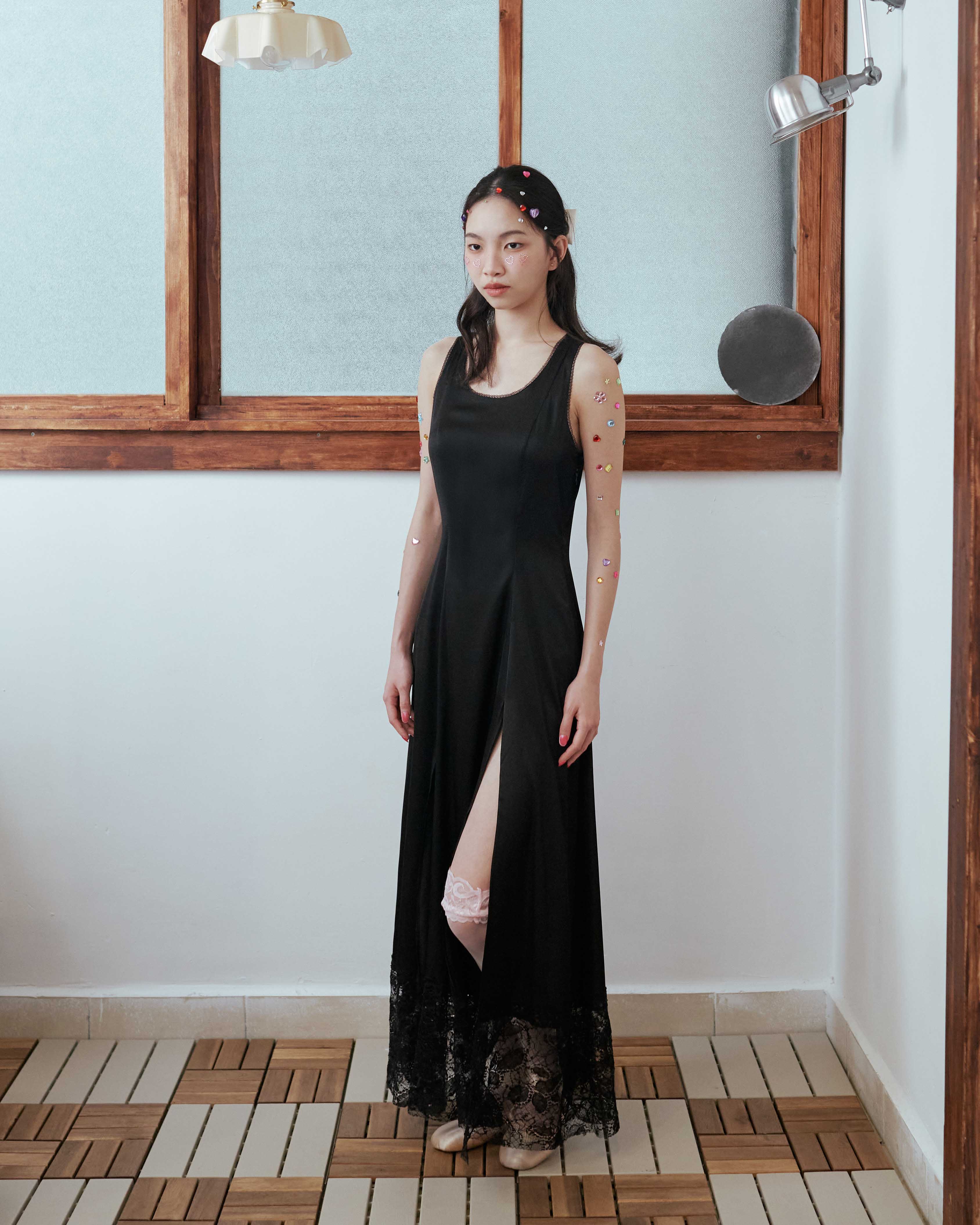 Black Starry Chill Double Slit Dress