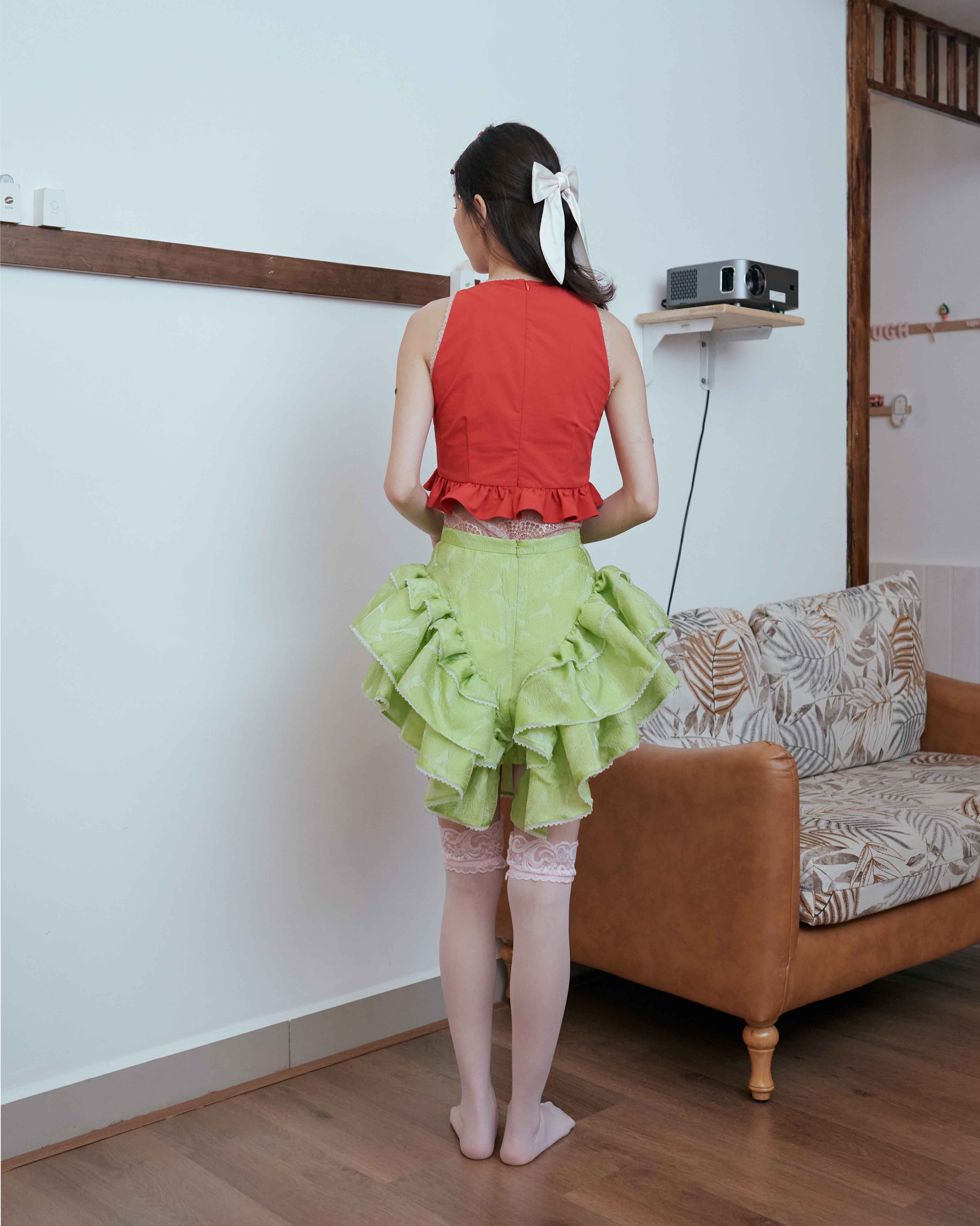 Red Easy Glow Ruffles Lace Tank Top