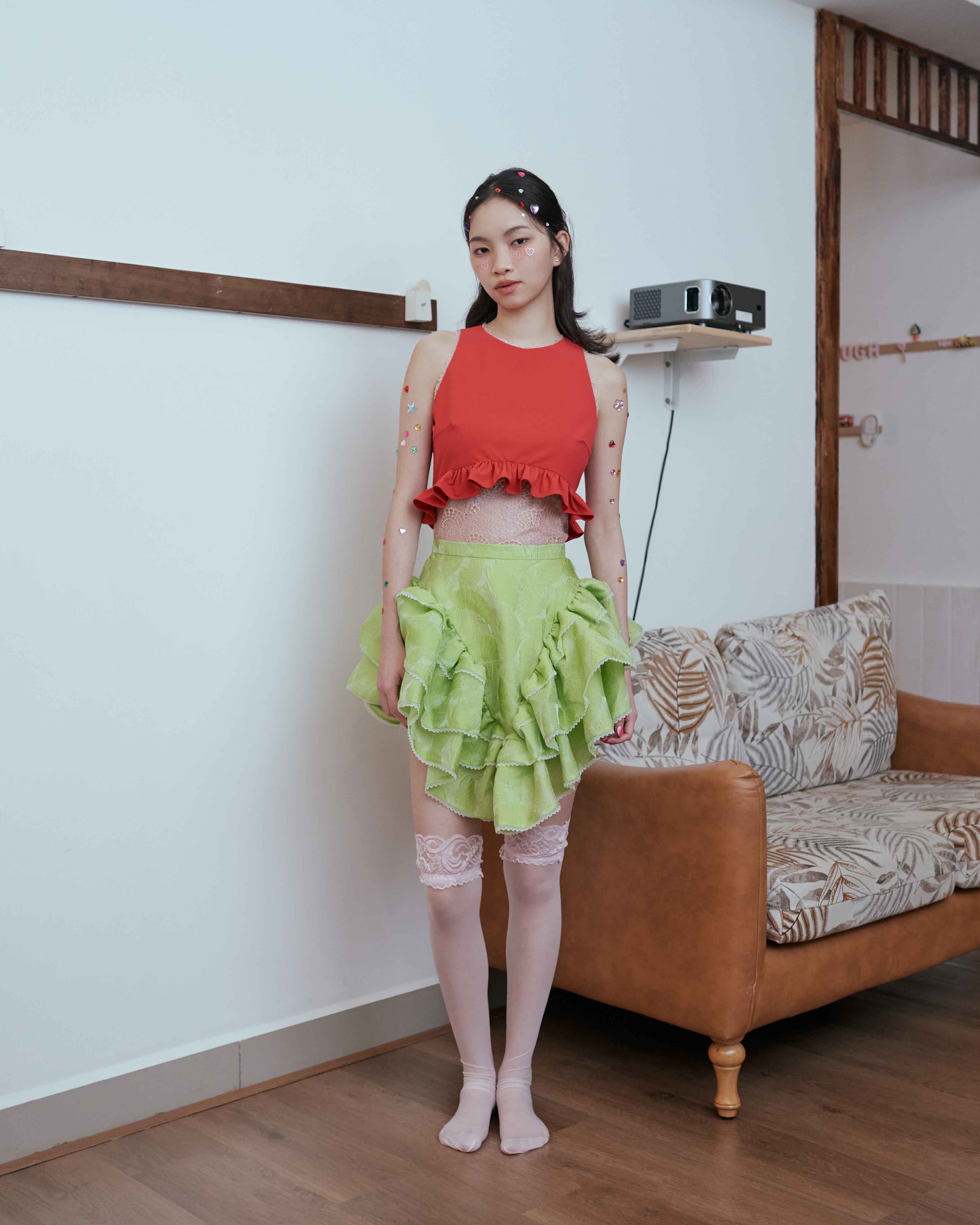 Red Easy Glow Ruffles Lace Tank Top