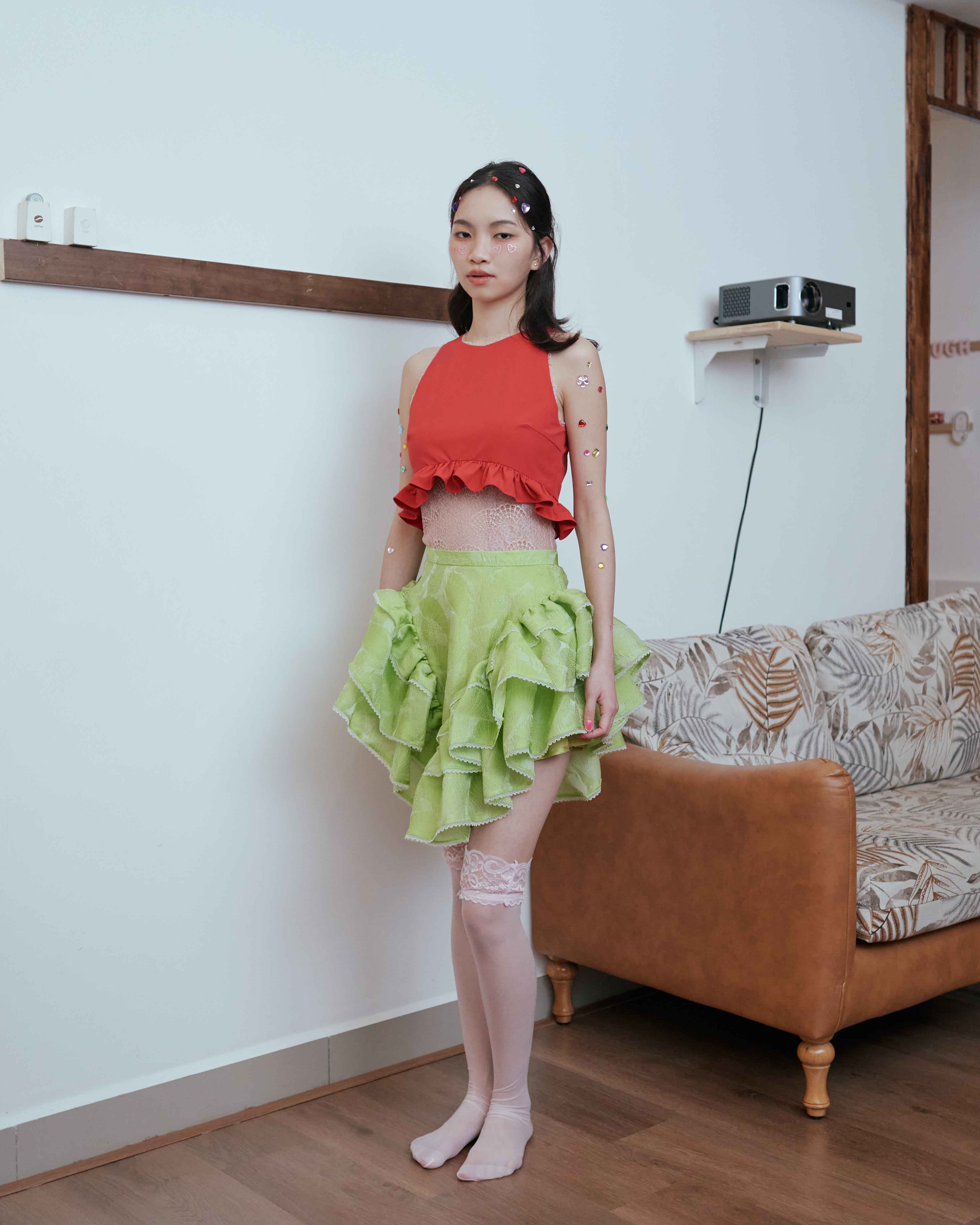 Red Easy Glow Ruffles Lace Tank Top