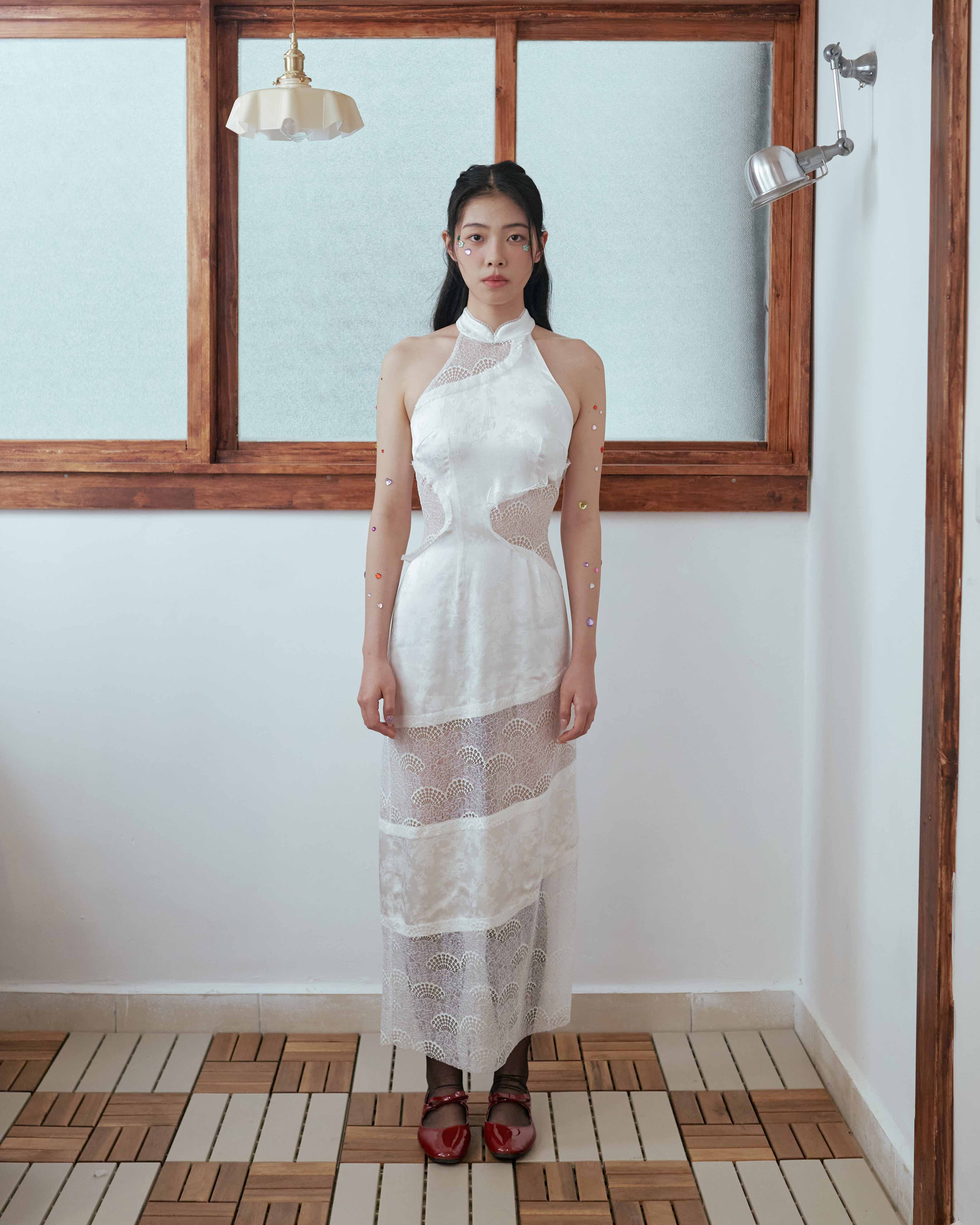 White Lunar Lounge Uneven Lace Dress
