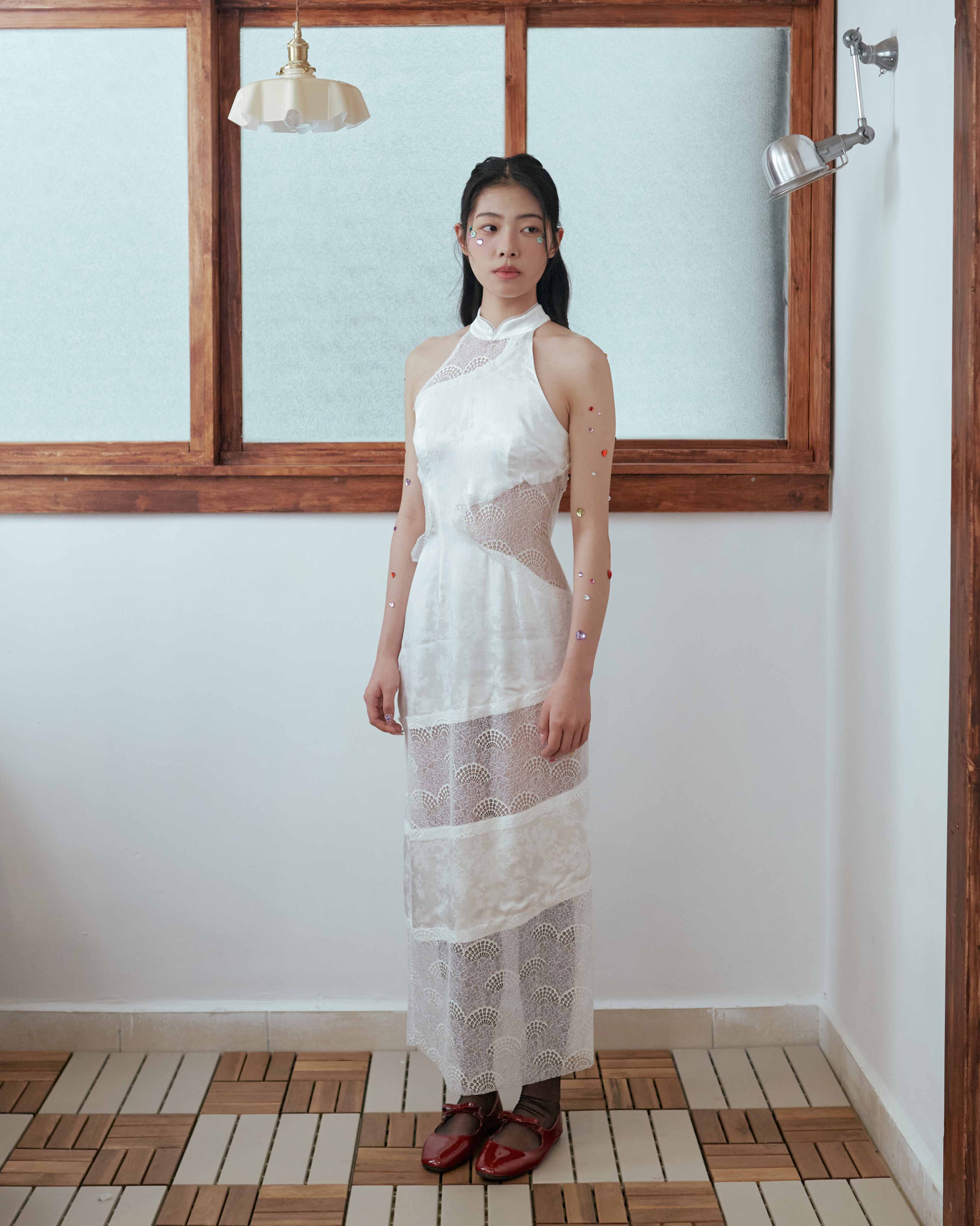 White Lunar Lounge Uneven Lace Dress