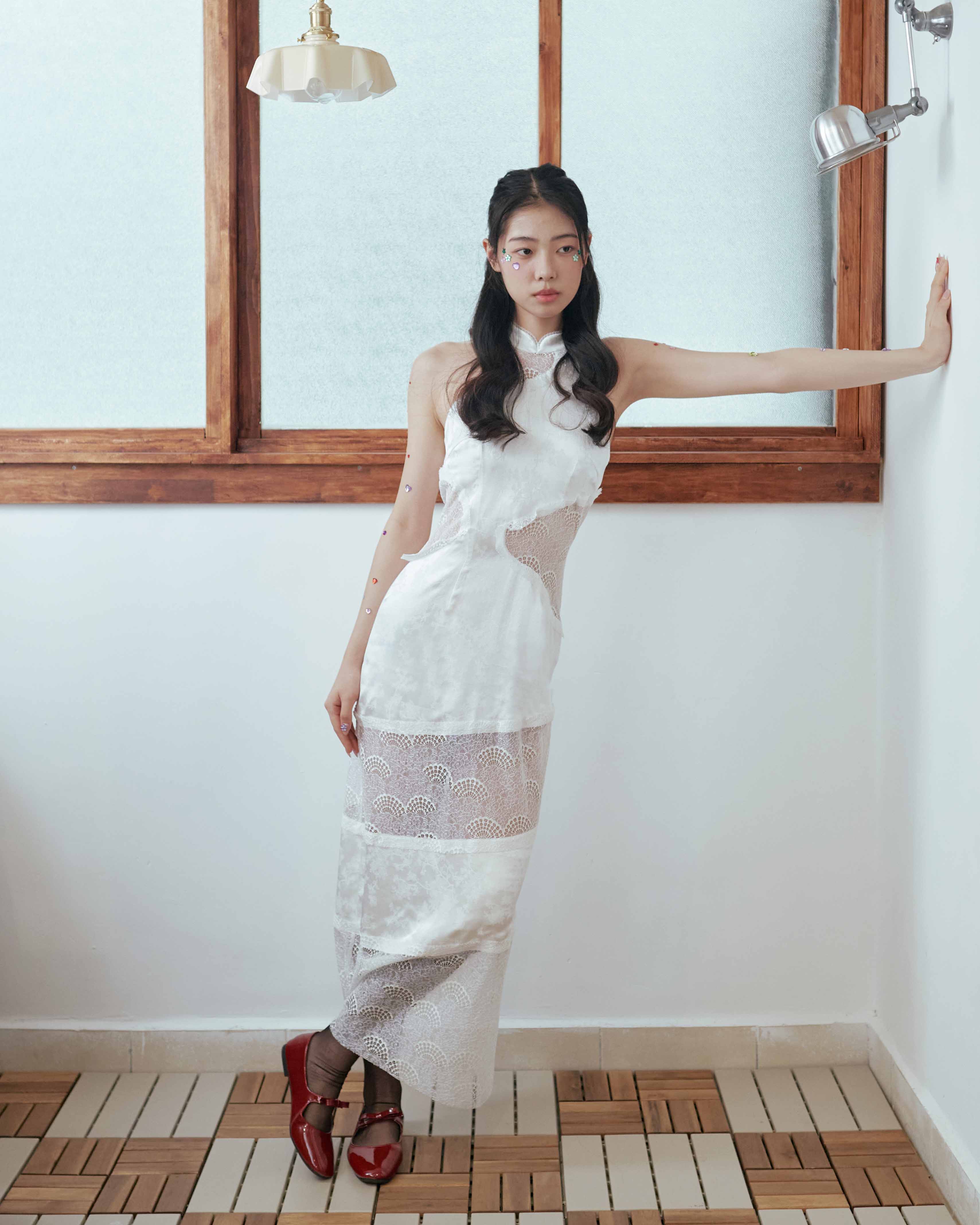 White Lunar Lounge Uneven Lace Dress