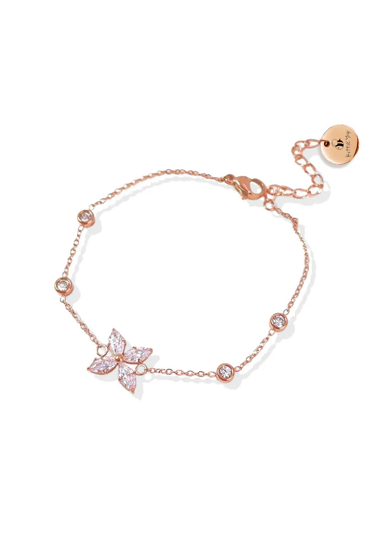 Rose Gold Ixora Flower Zirconia Chain Bracelet
