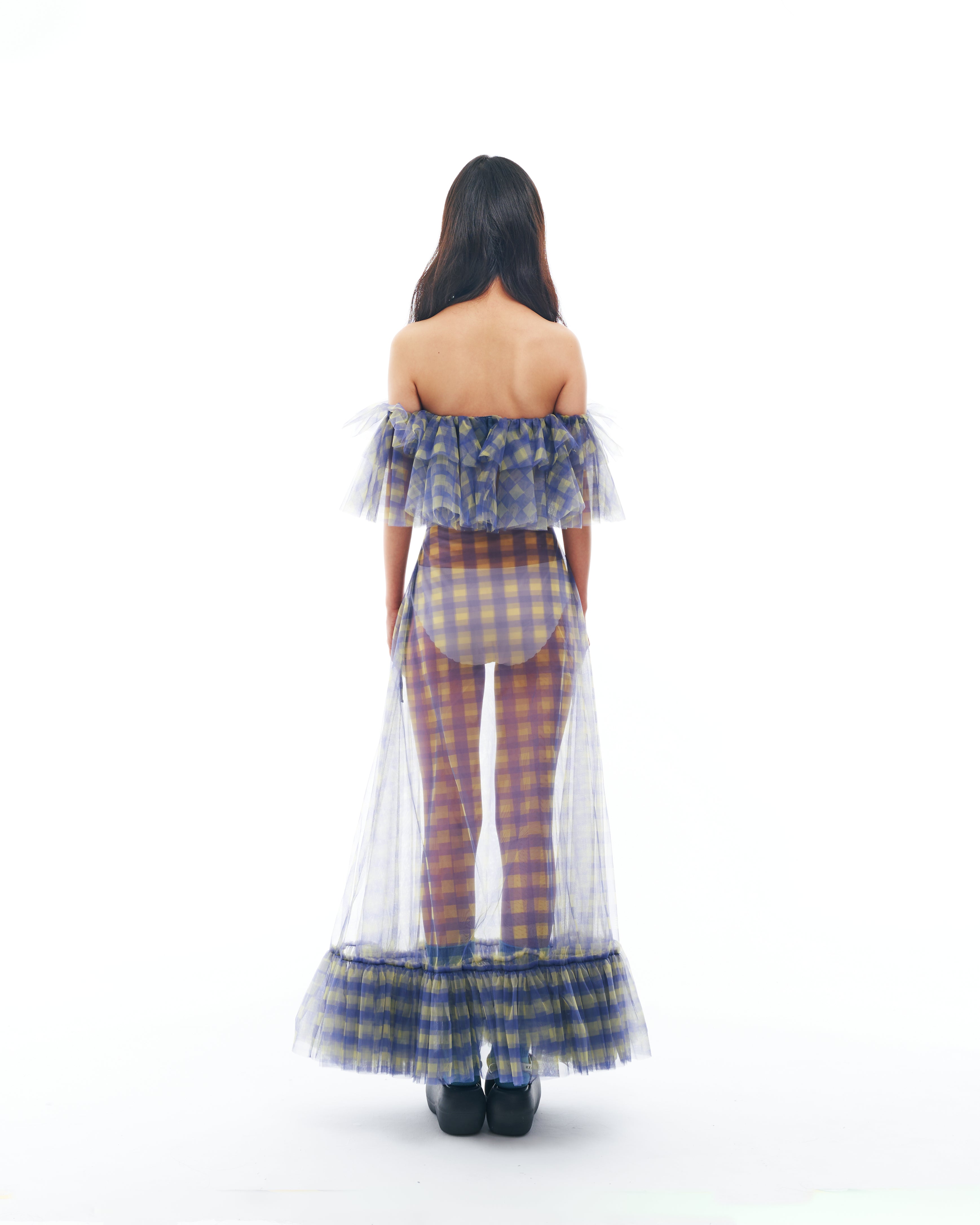 Blue and Yellow Checkered Ruffle Skirt Set