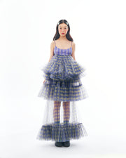Blue and Yellow Checkered Maxi Dress Set
