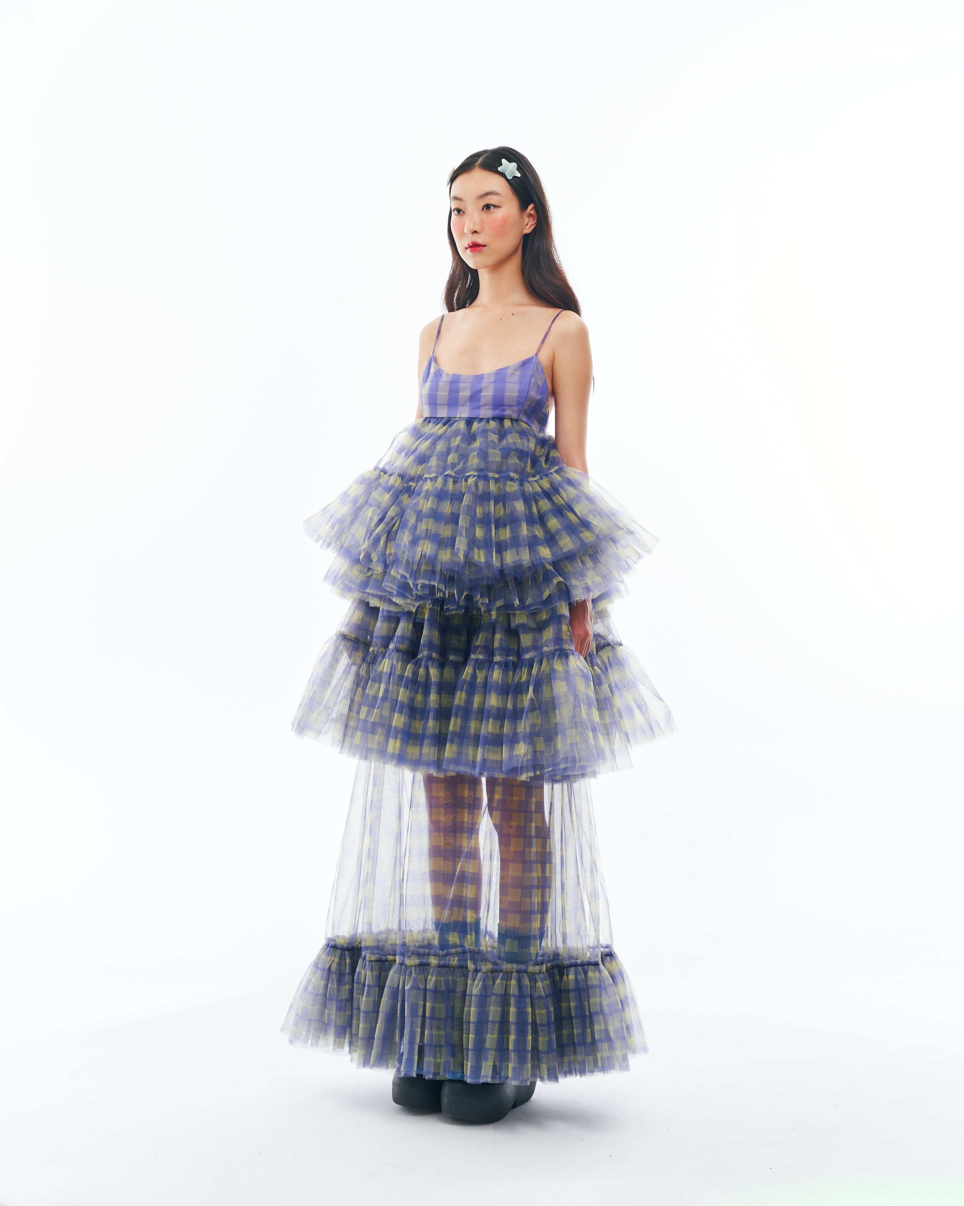 Blue and Yellow Checkered Maxi Dress Set