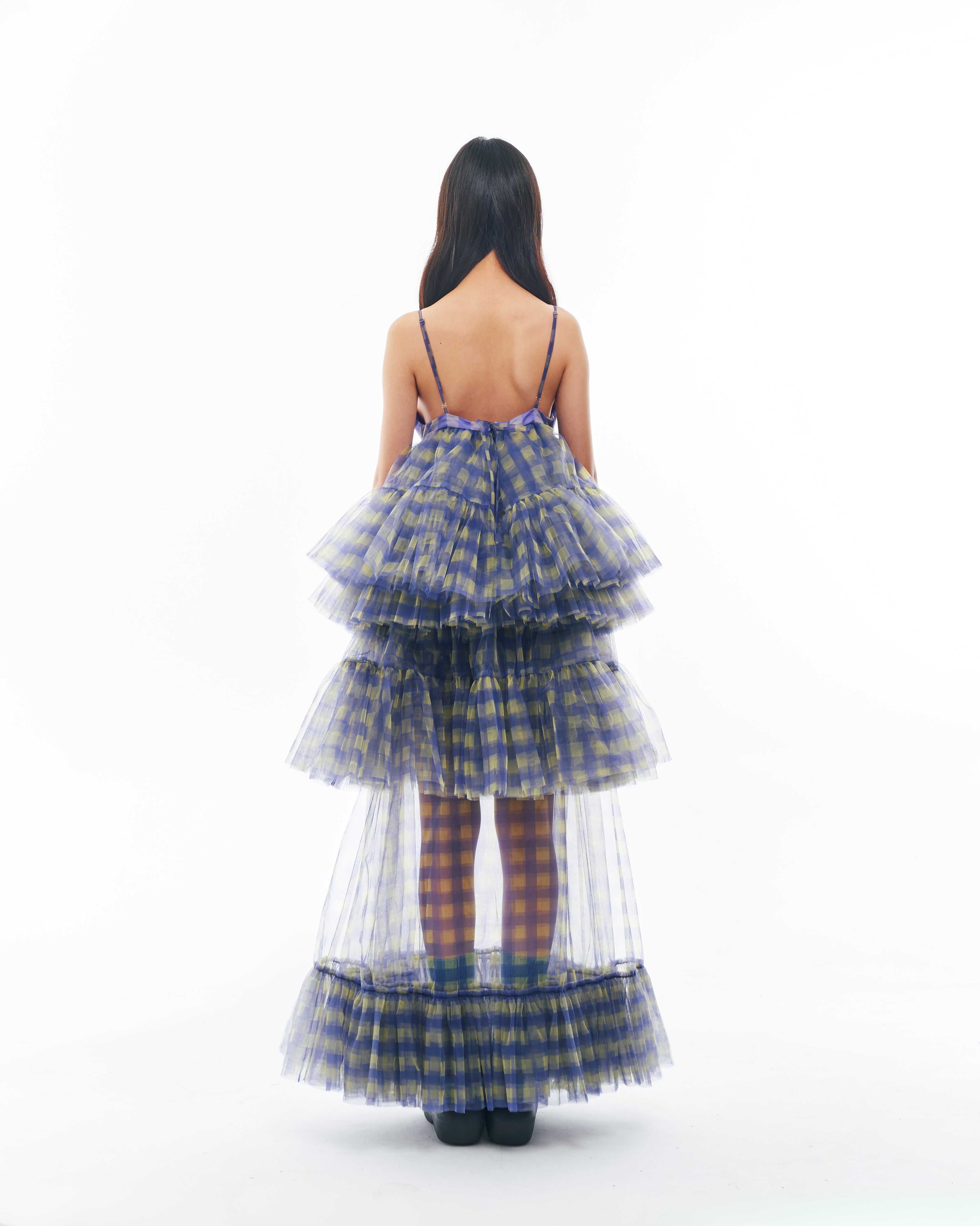 Blue and Yellow Checkered Maxi Dress Set