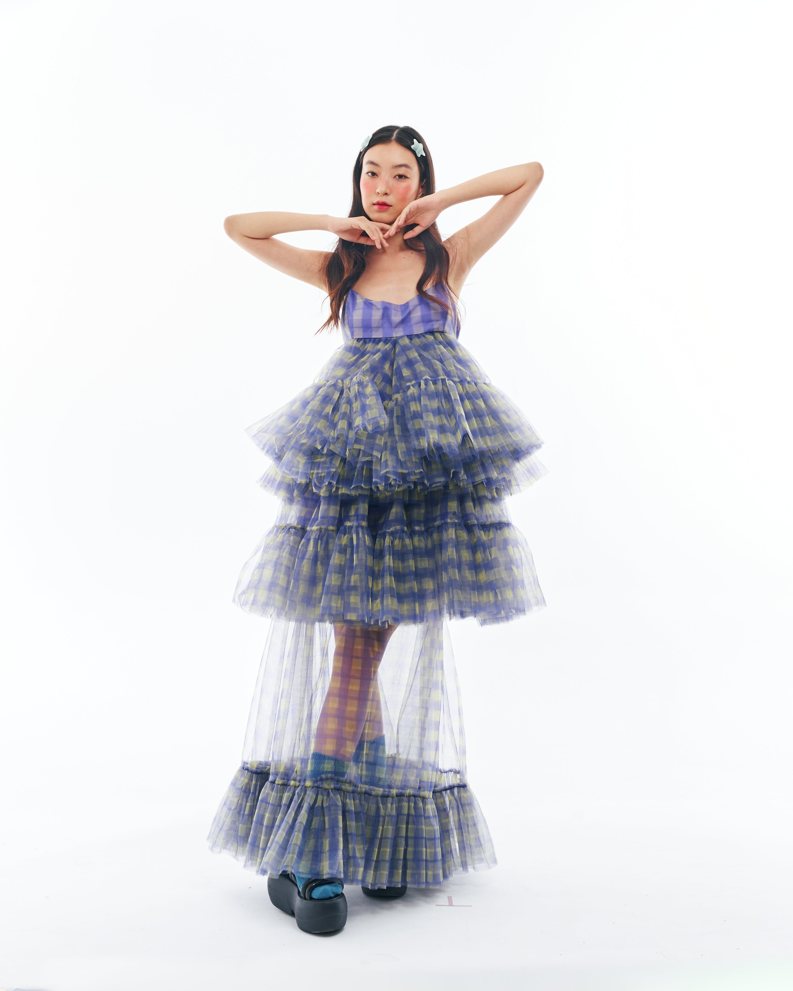 Blue and Yellow Checkered Maxi Dress Set