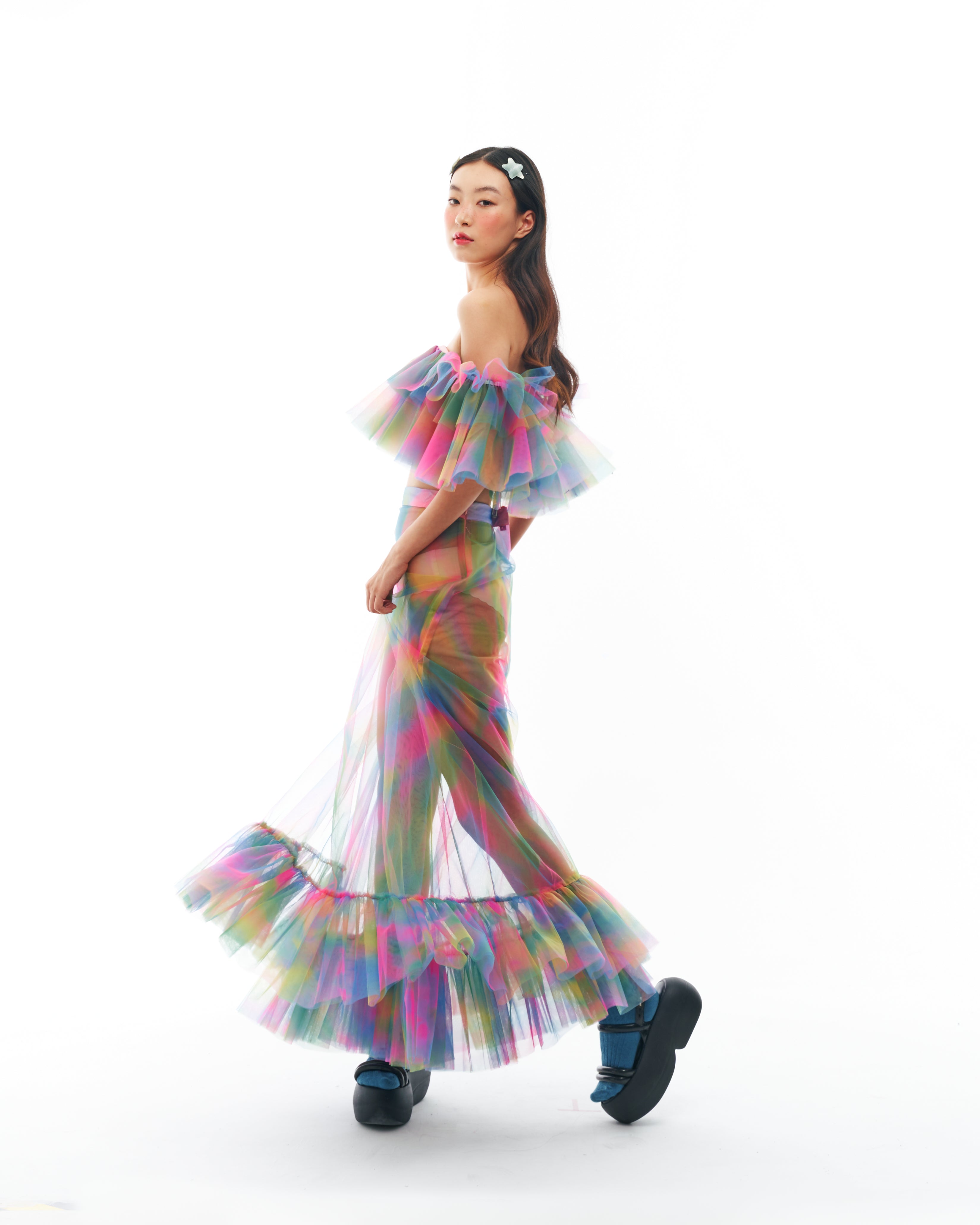 Rainbow Ruffle Bustier and Skirt Set