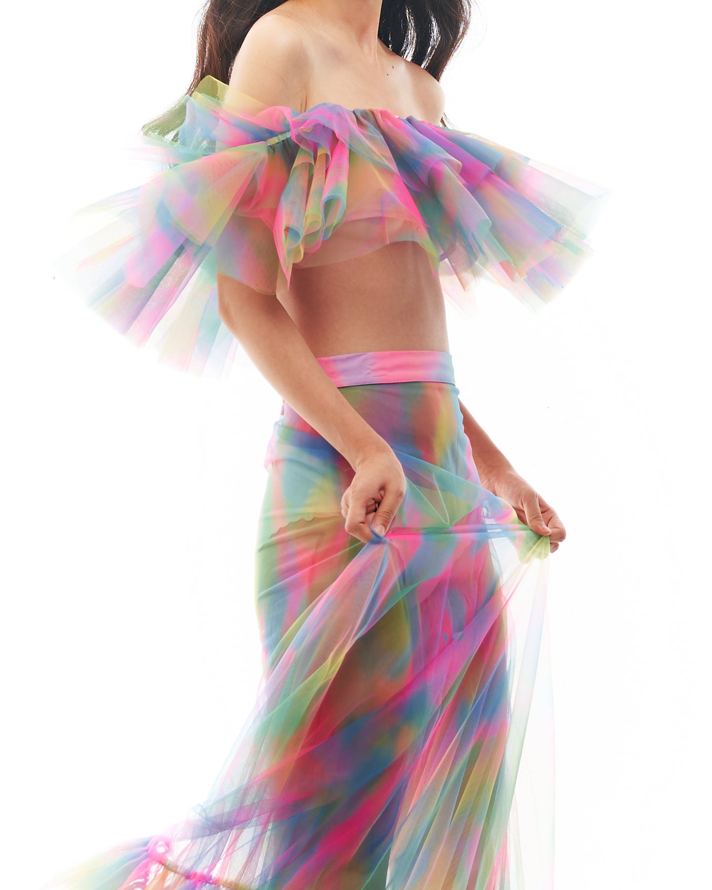 Rainbow Ruffle Bustier and Skirt Set
