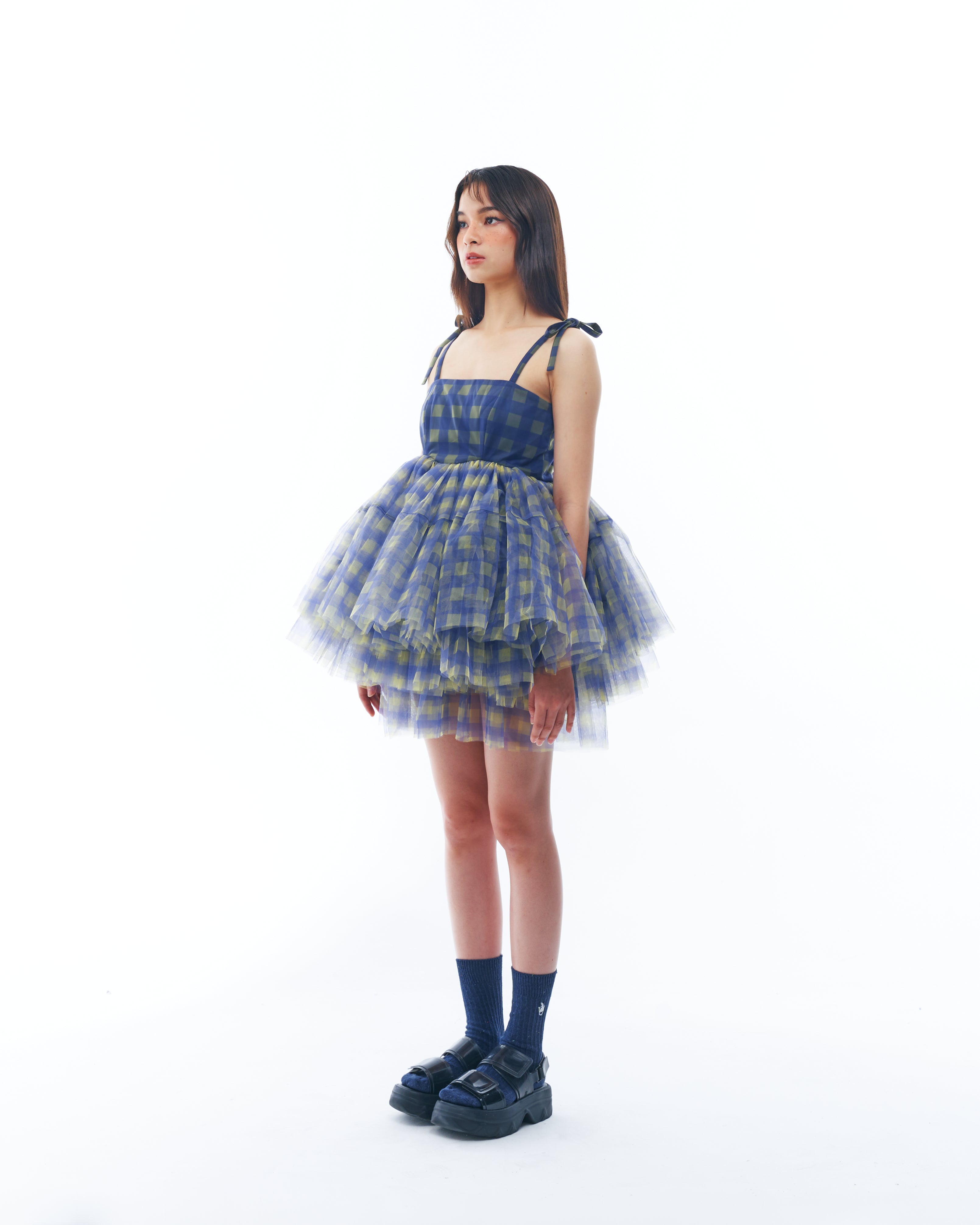 Blue and Yellow Checkered Tutu Dress