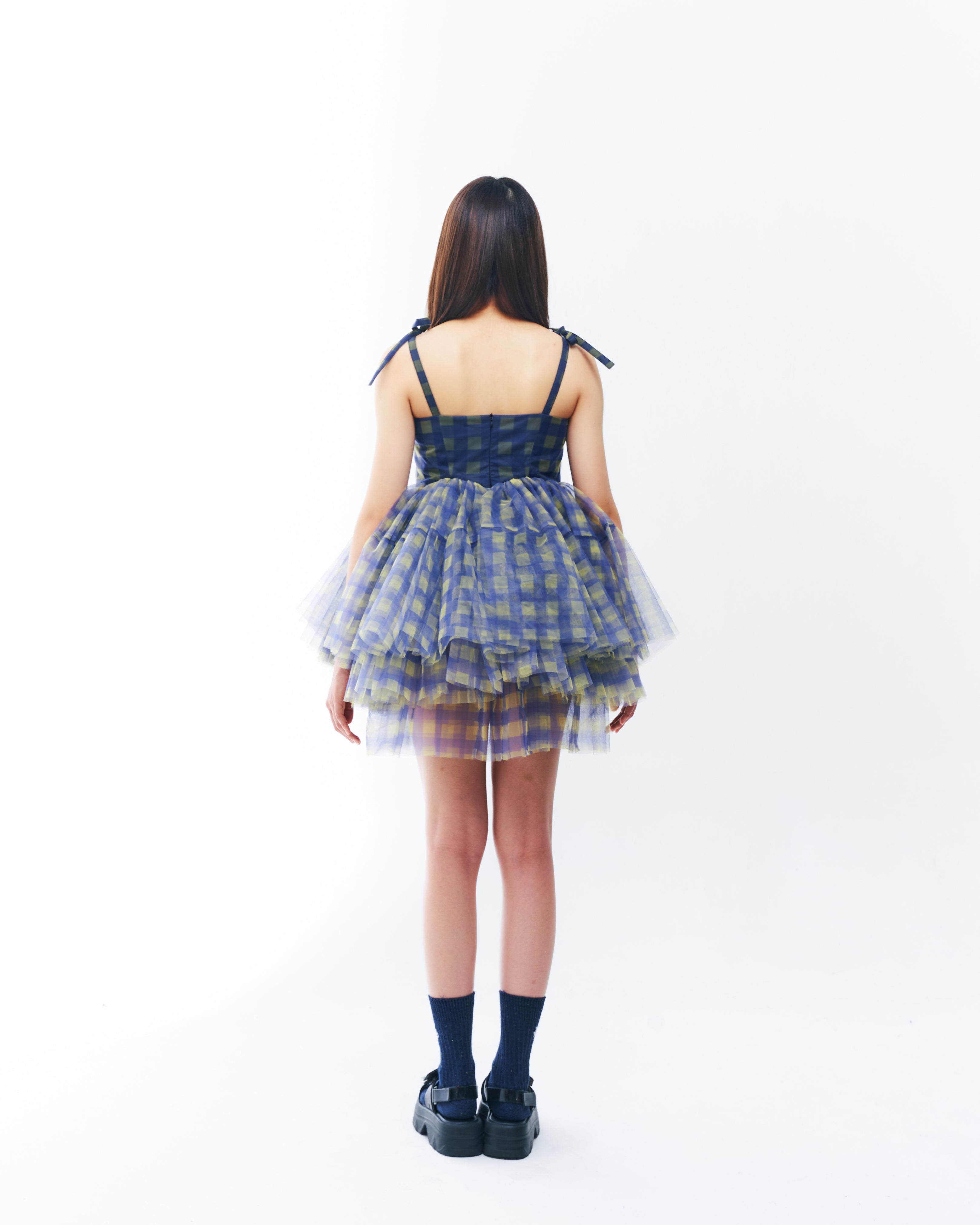 Blue and Yellow Checkered Tutu Dress