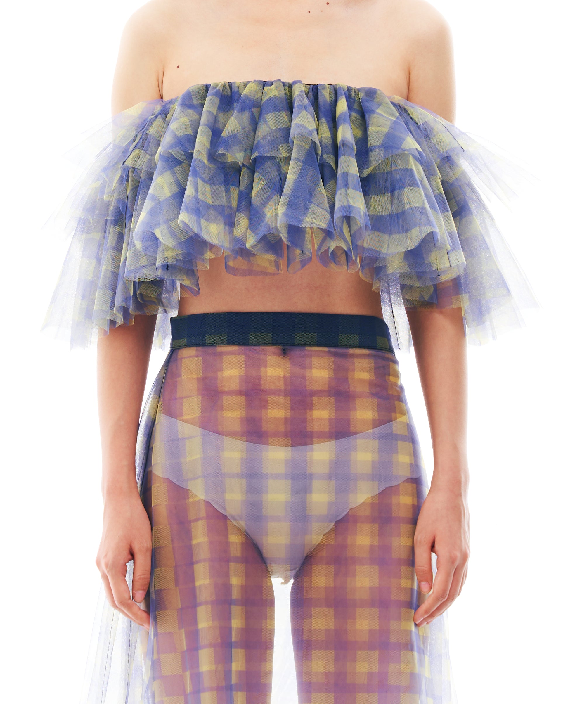 Blue and Yellow Checkered Ruffle Skirt Set