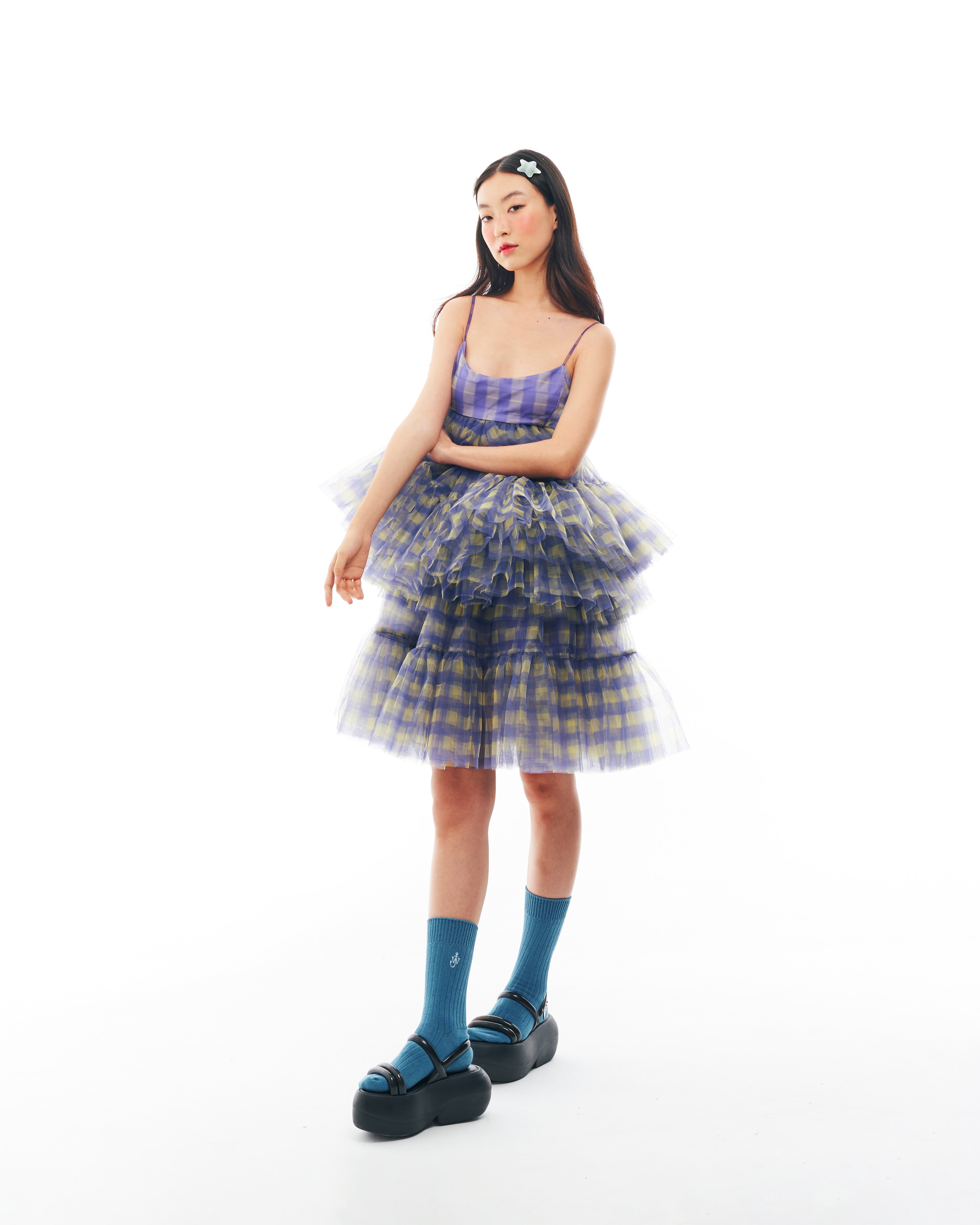 Blue and Yellow Checkered Midi Dress
