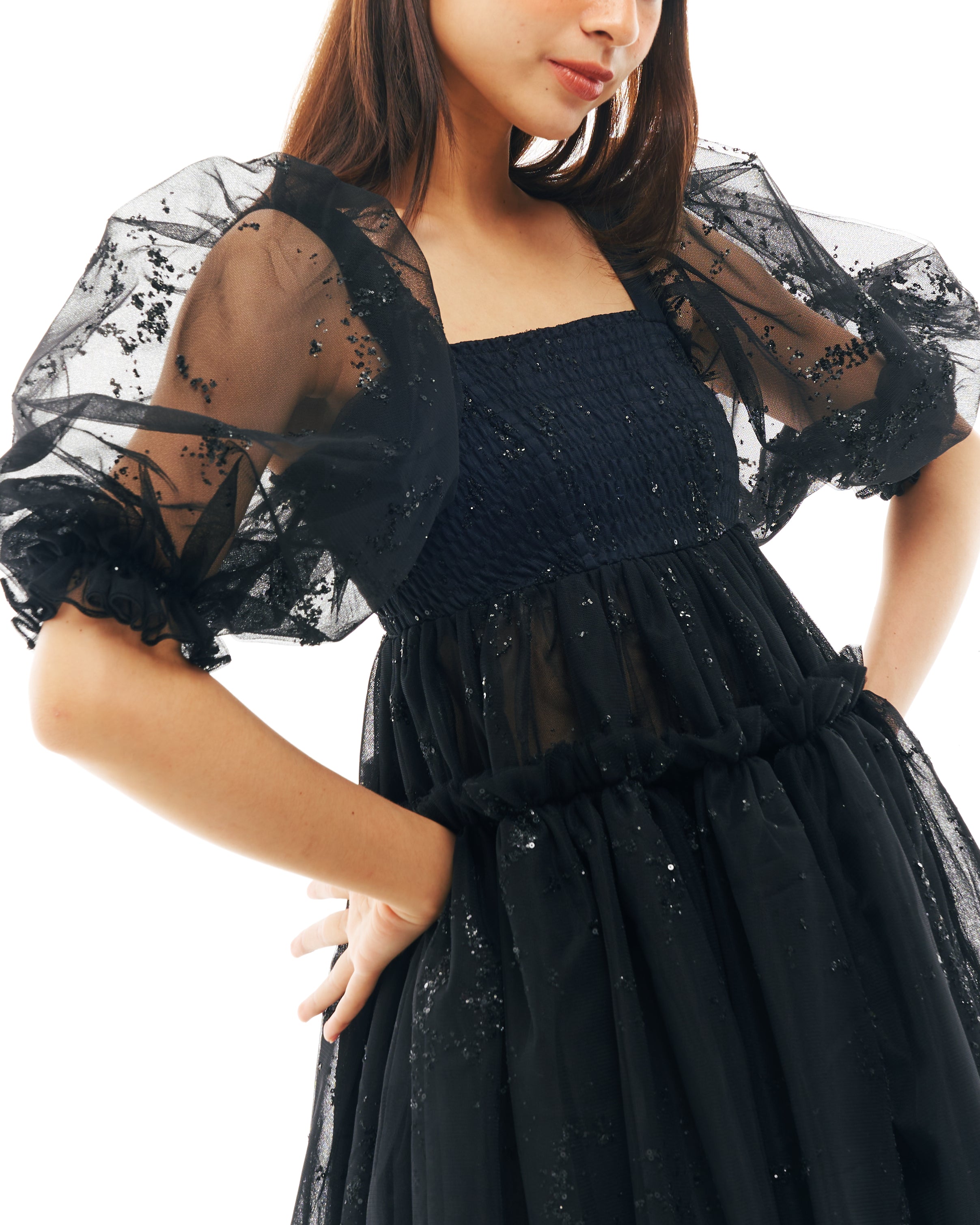 Black Glitter Babydoll Dress