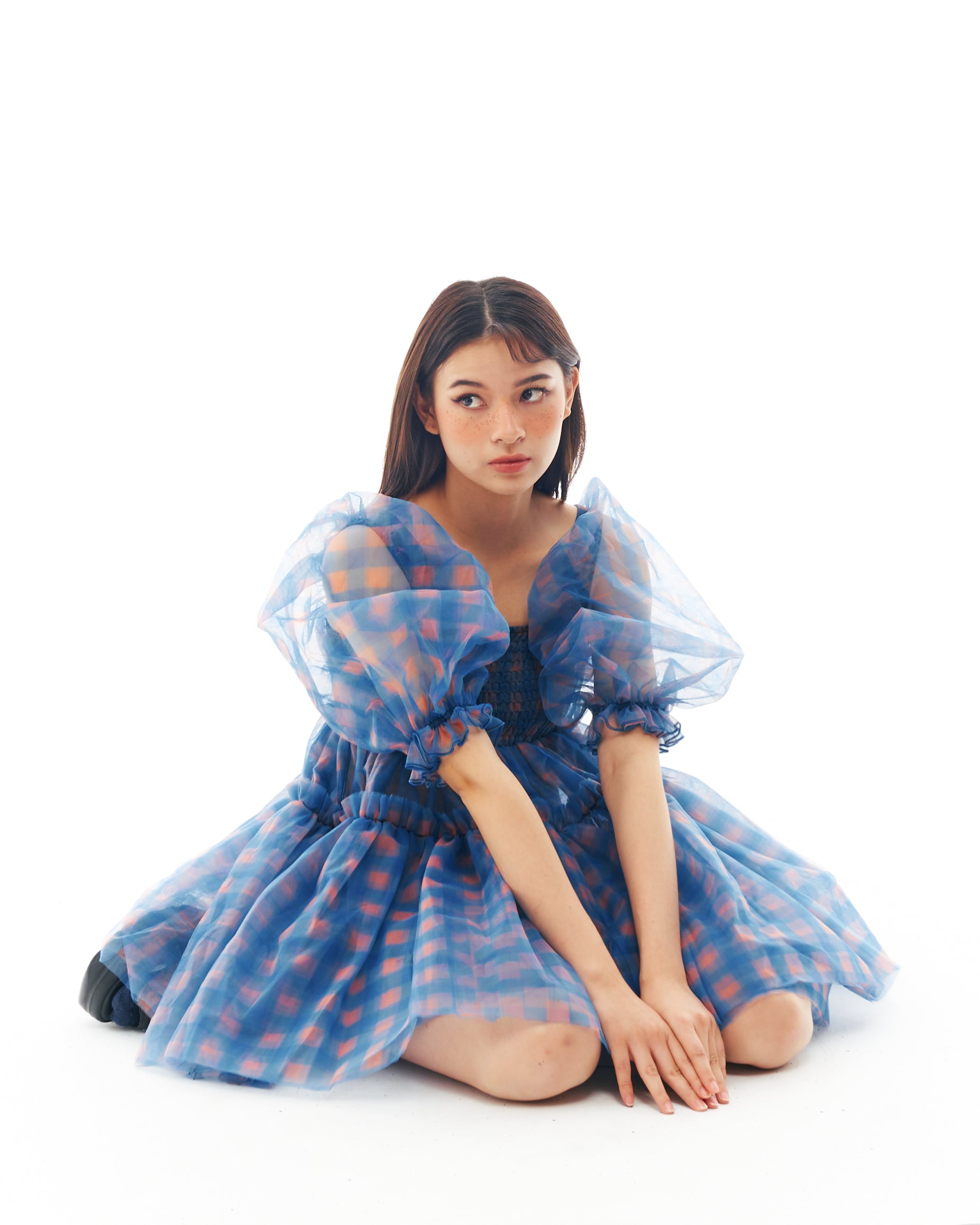 Blue and Peach Babydoll Dress