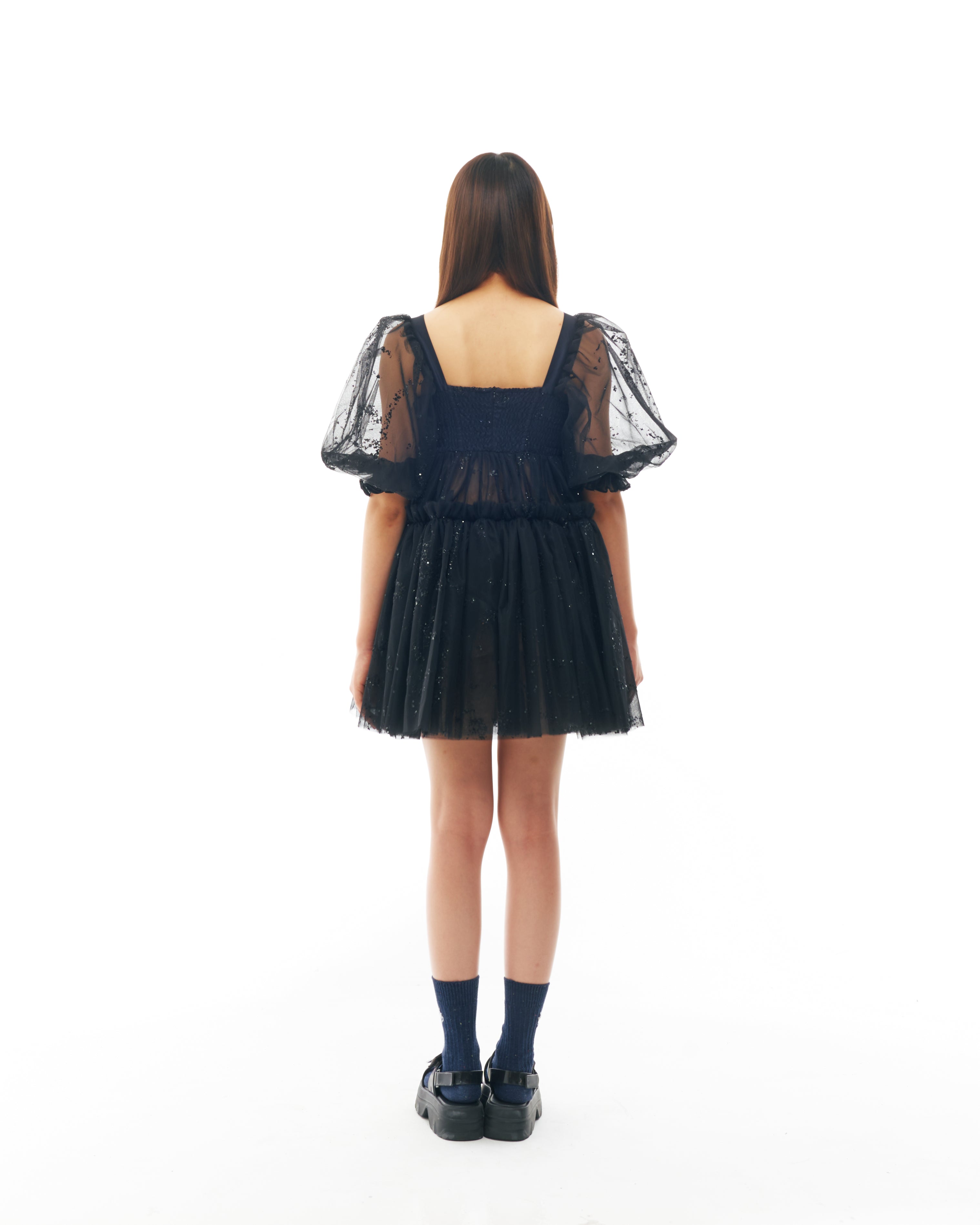 Black Glitter Babydoll Dress