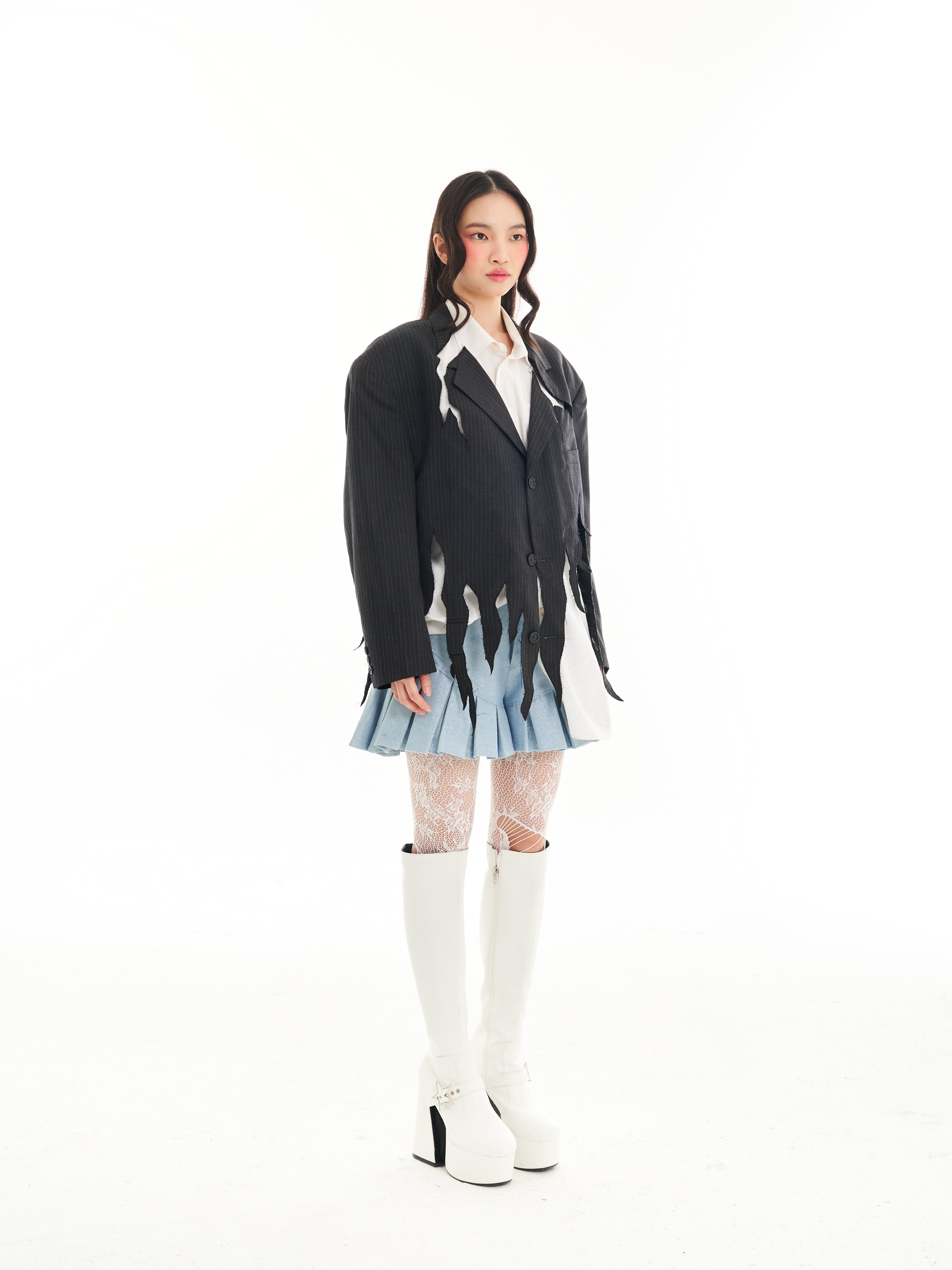 Destroyed Blazer and Dahlia Pleated shorts