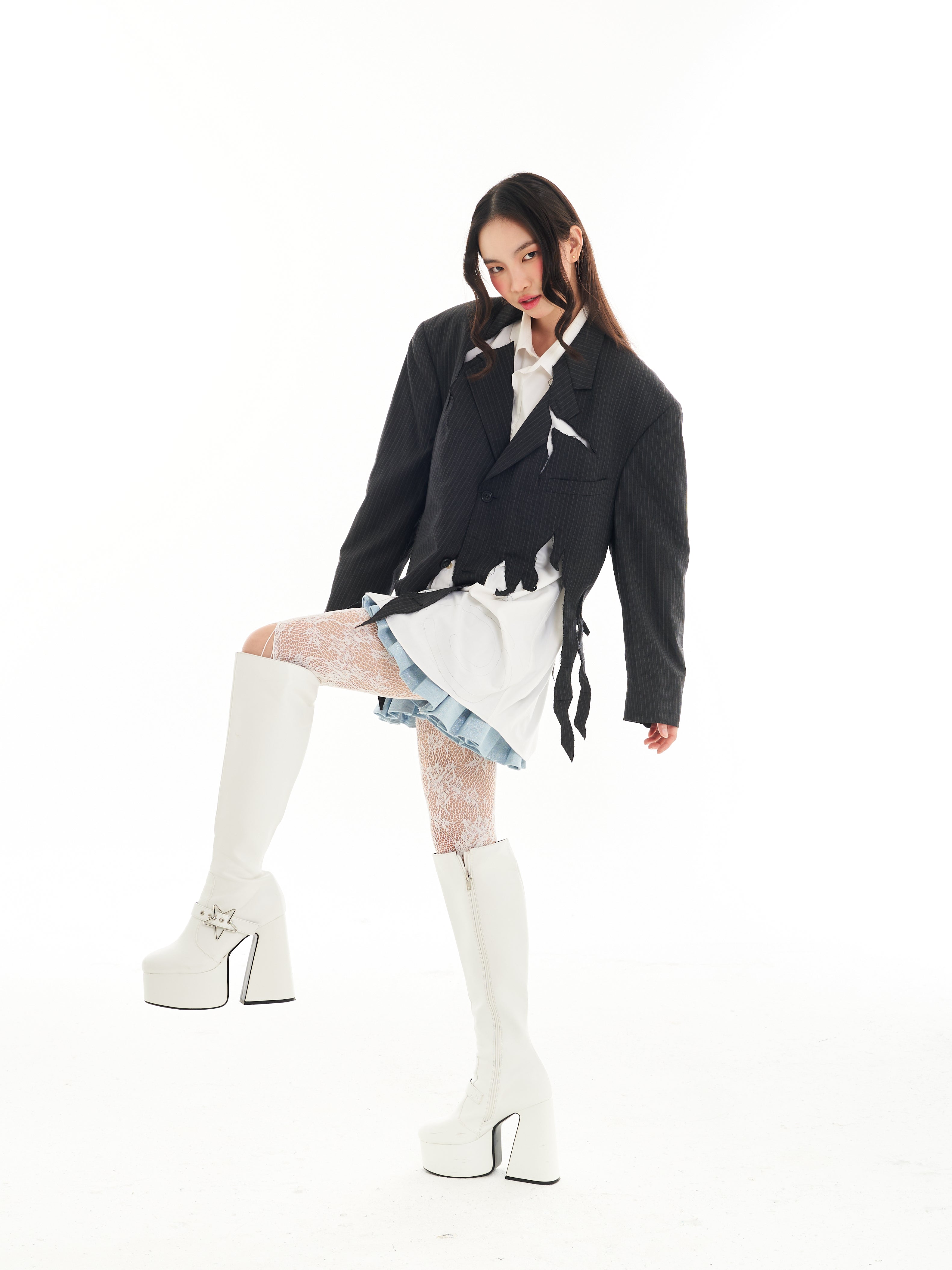 Destroyed Blazer and Dahlia Pleated shorts