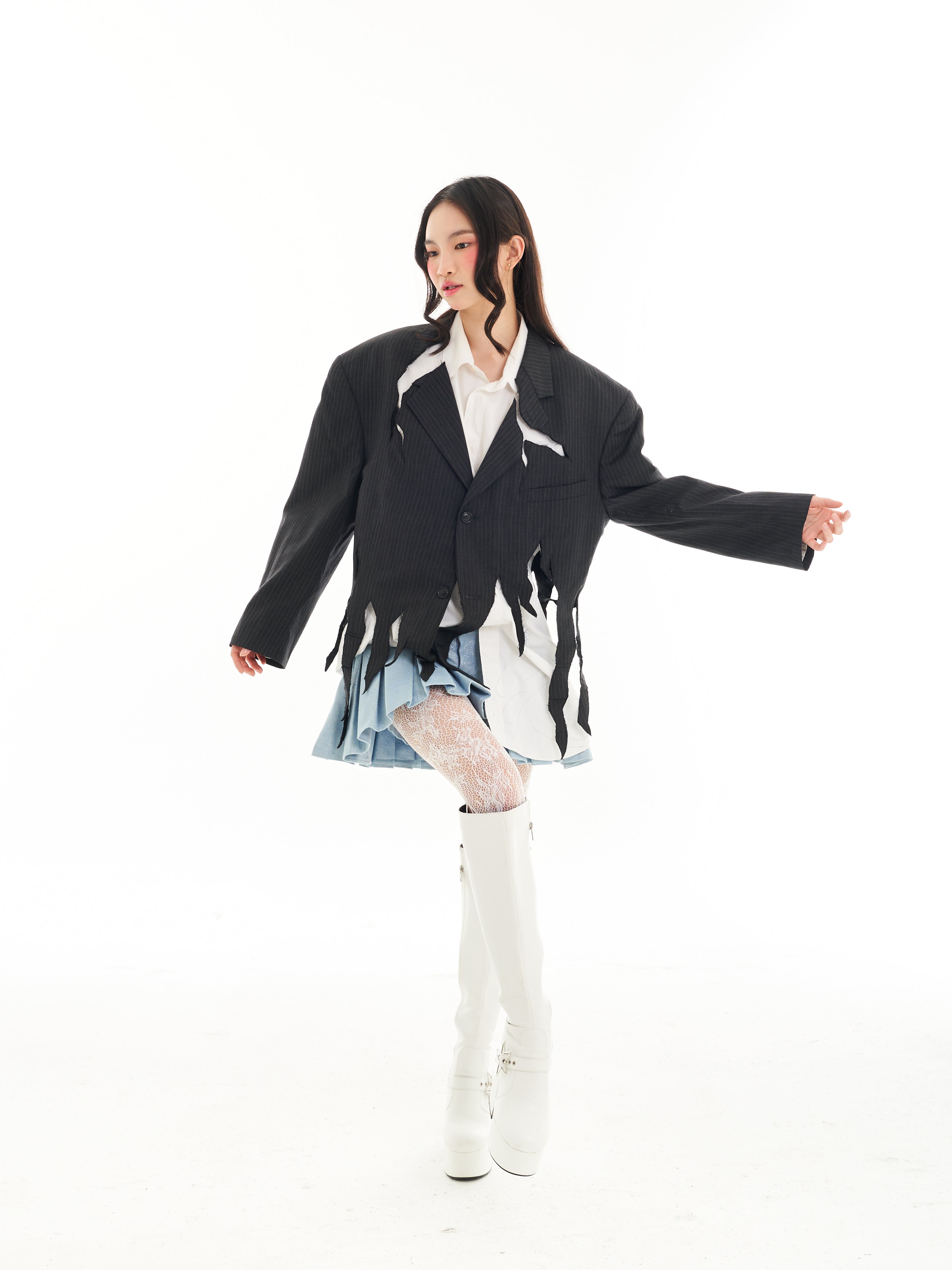 Destroyed Blazer and Dahlia Pleated shorts