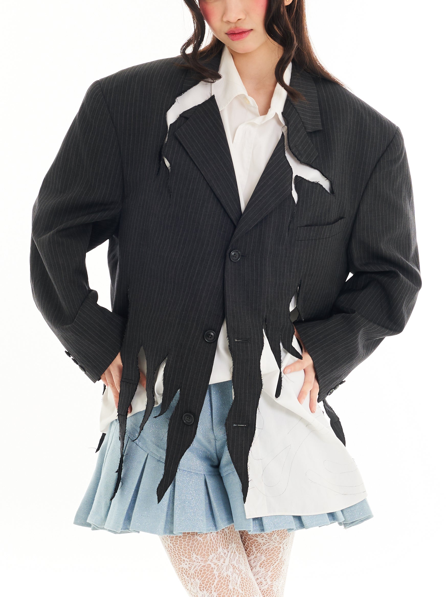 Destroyed Blazer and Dahlia Pleated shorts